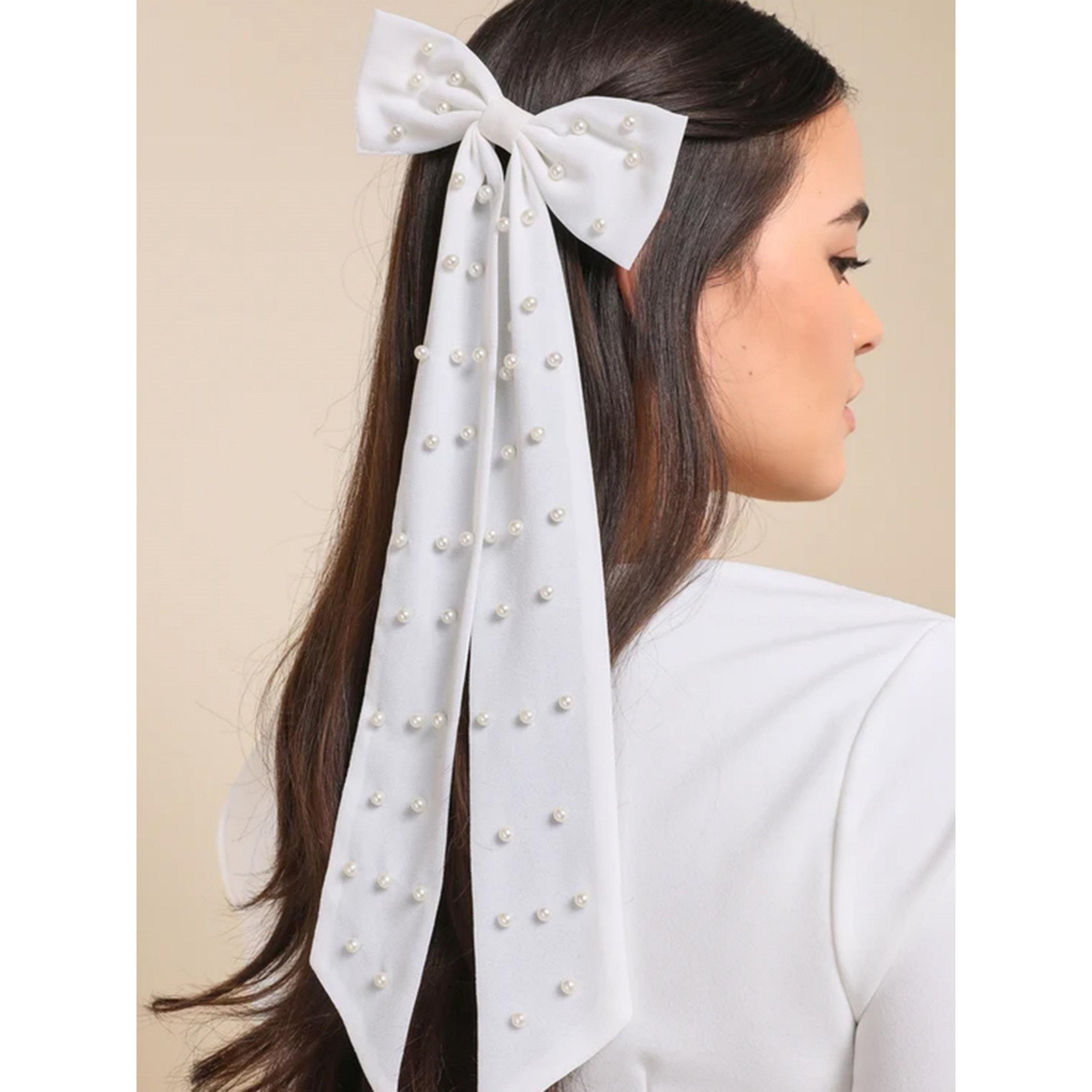 مشبك شعر بفيونكة لؤلؤ أبيض-women-hairaccessories-clips-image-1