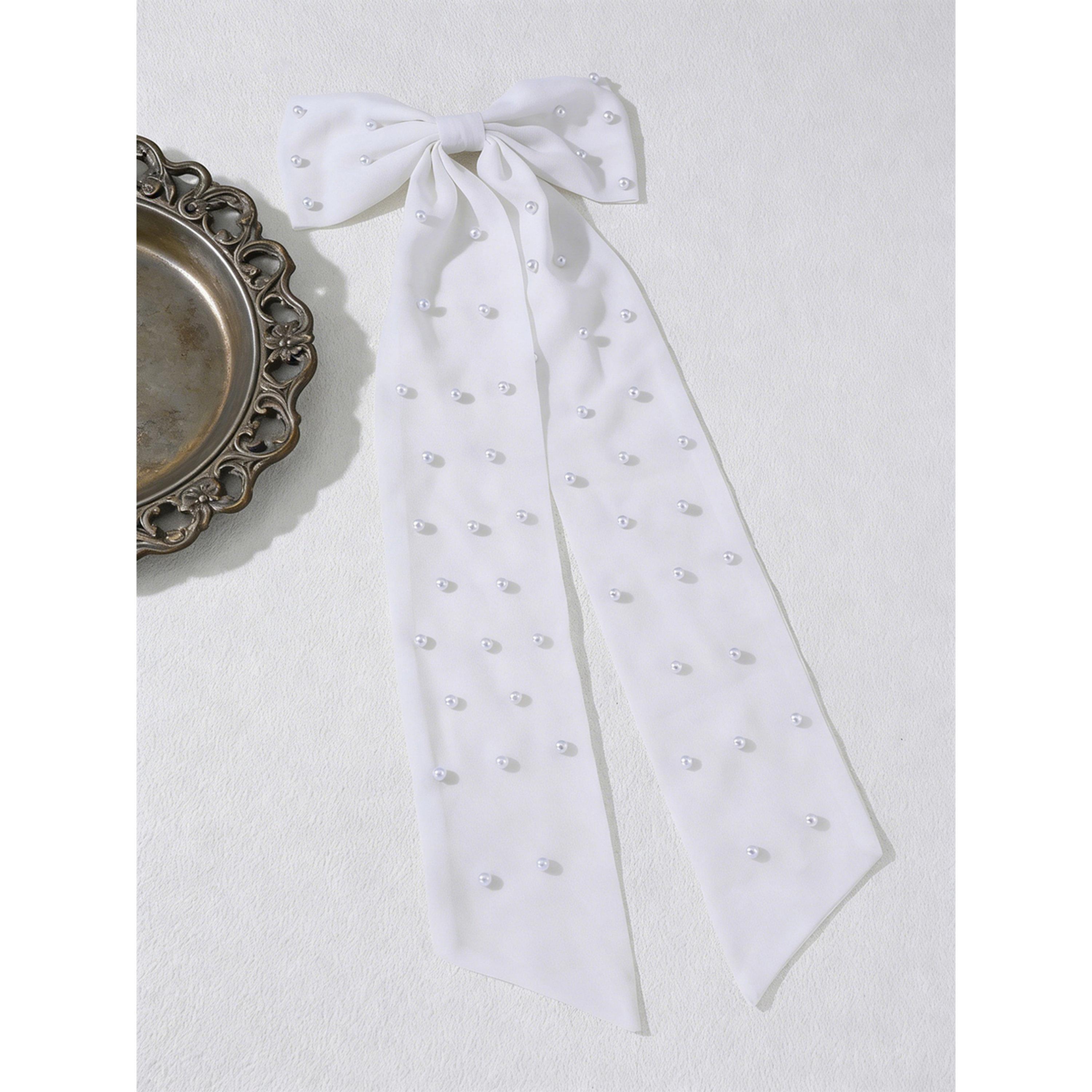 مشبك شعر بفيونكة لؤلؤ أبيض-women-hairaccessories-clips-image-2