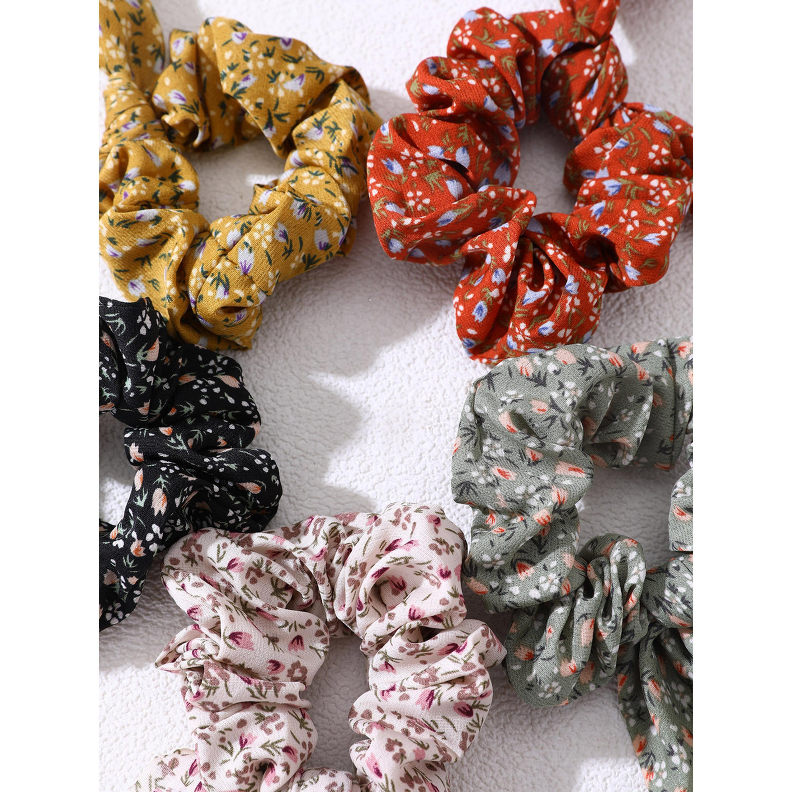 طقم ربطات شعر بنقشة زهور وأربطة شريطية - 5 قطع-women-hairaccessories-scrunchies-image-4