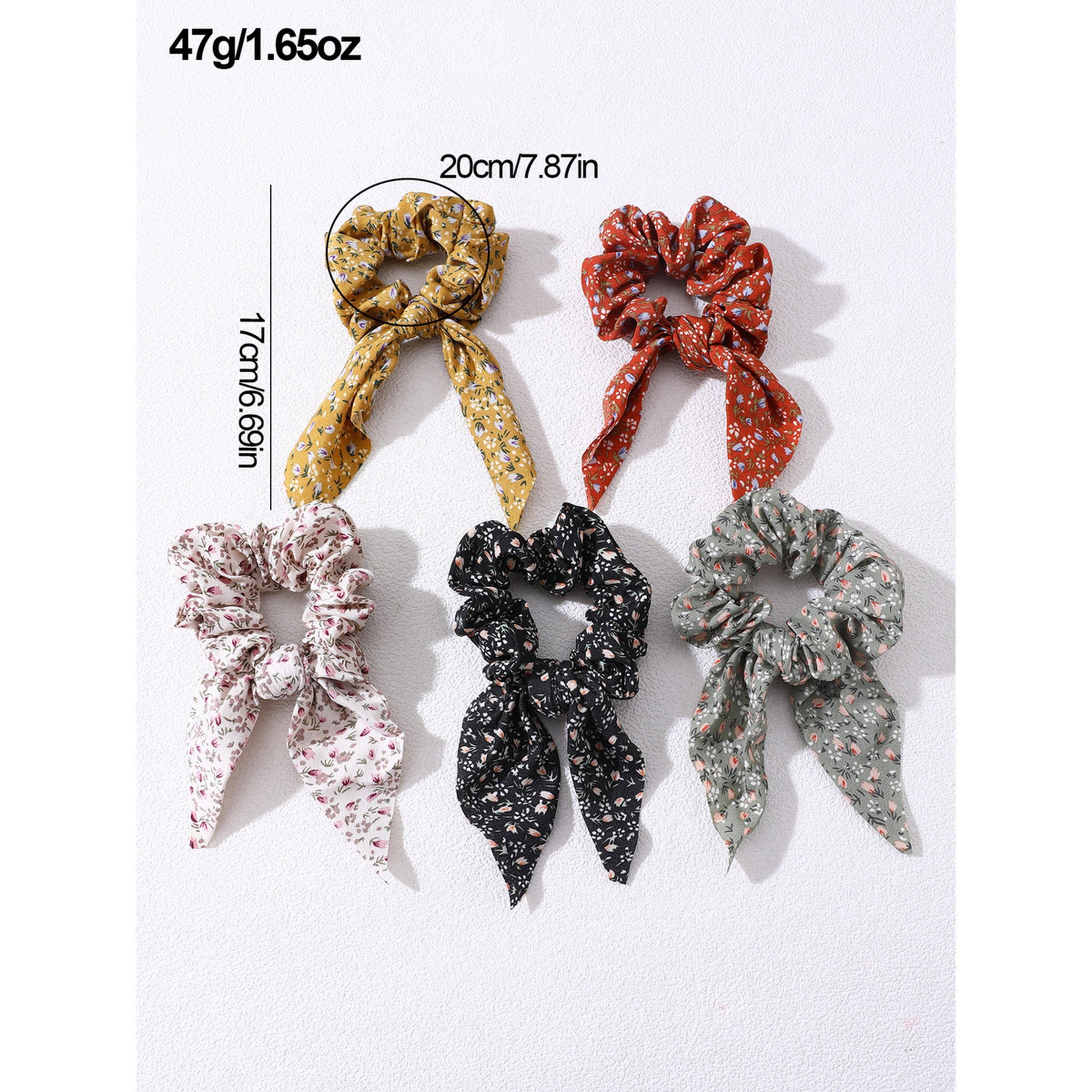 Take Two Pack of 5 - Floral Print Hair Scrunchies with Ribbon Ties-women-hairaccessories-scrunchies-image-5