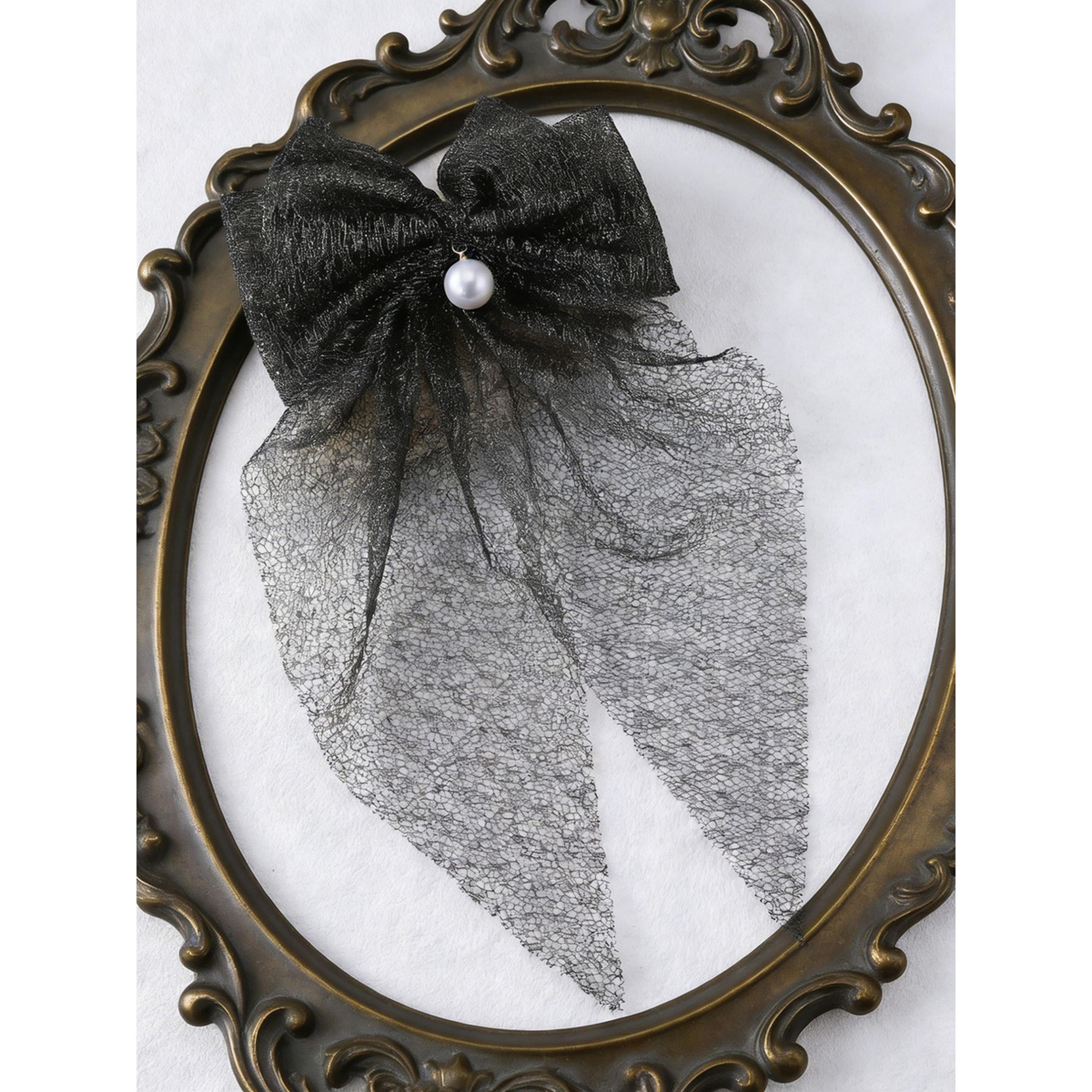 مشبك شعر بفيونكة دانتيل أسود-women-hairaccessories-clips-image-3