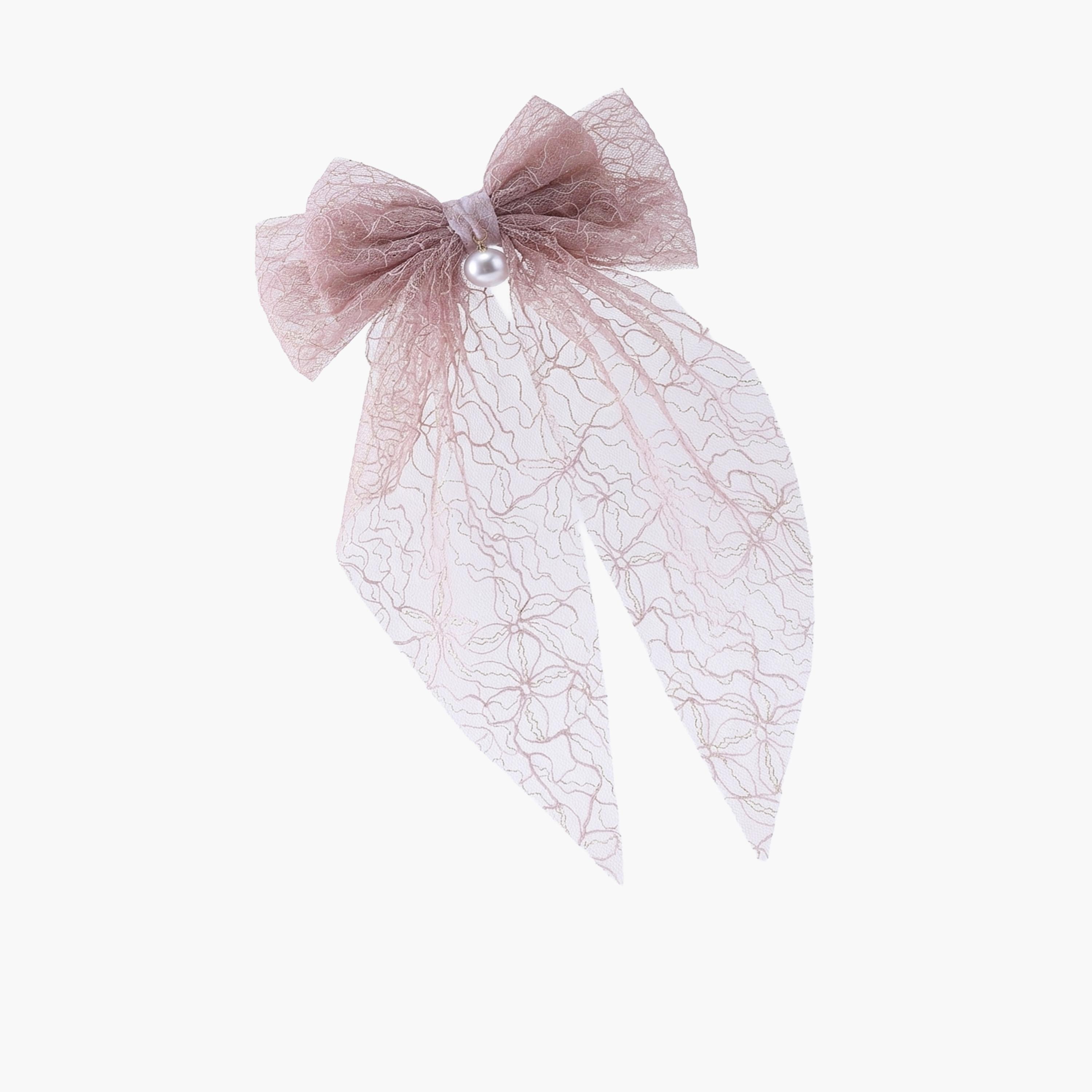مشبك شعر بفيونكة دانتيل وردي-women-hairaccessories-clips-image-1