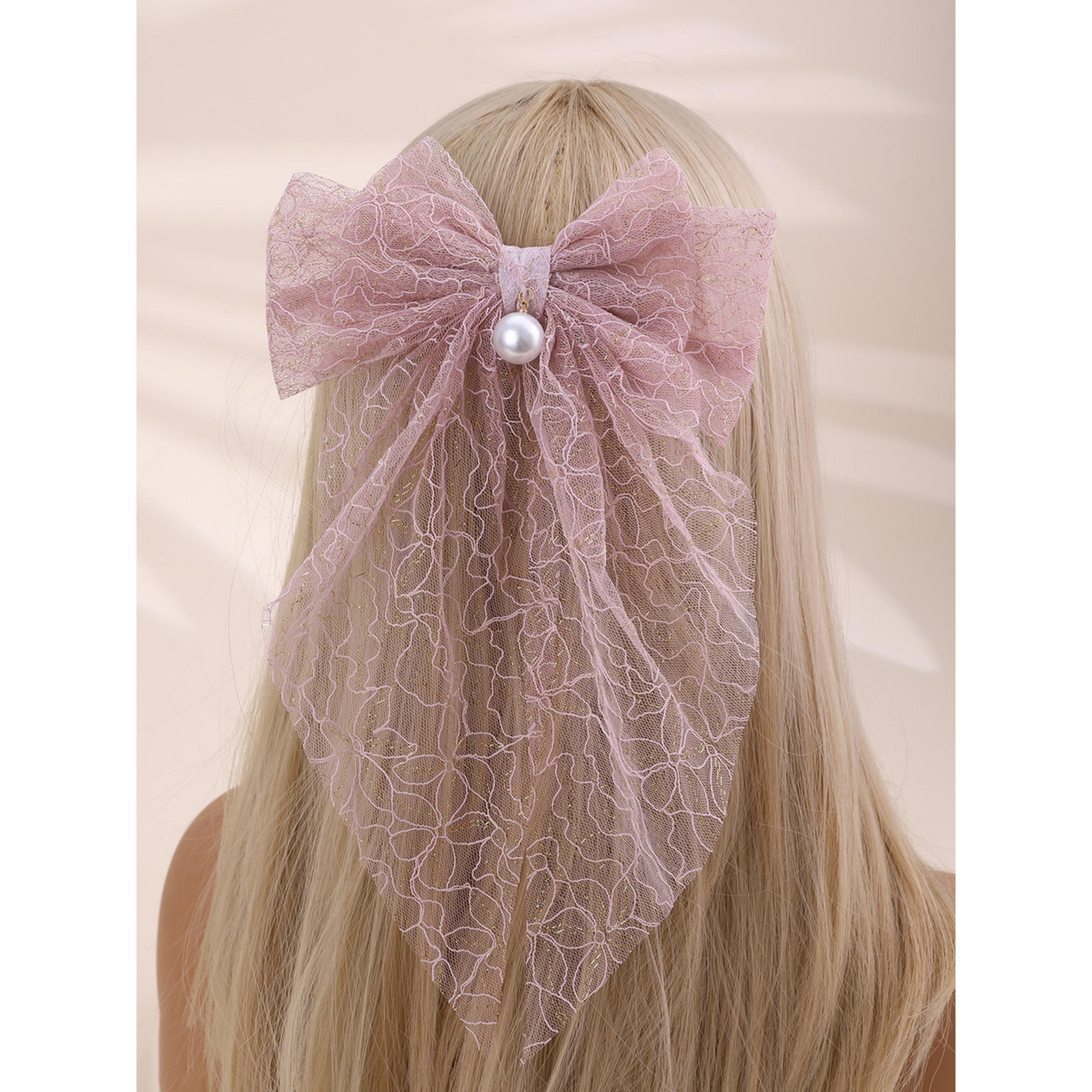 Take Two Pink Lace Bow Hair Clip-women-hairaccessories-clips-image-2