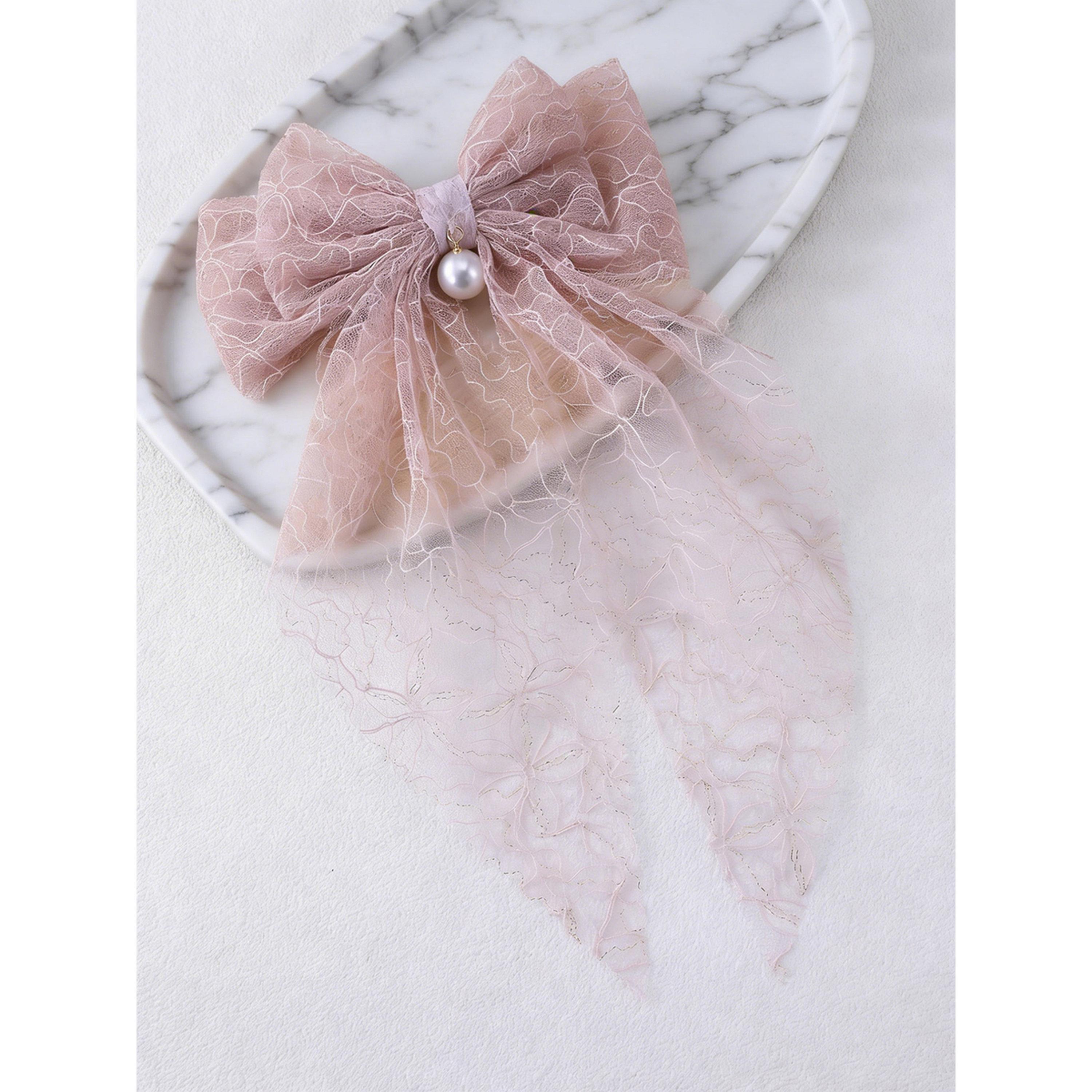 مشبك شعر بفيونكة دانتيل وردي-women-hairaccessories-clips-image-3