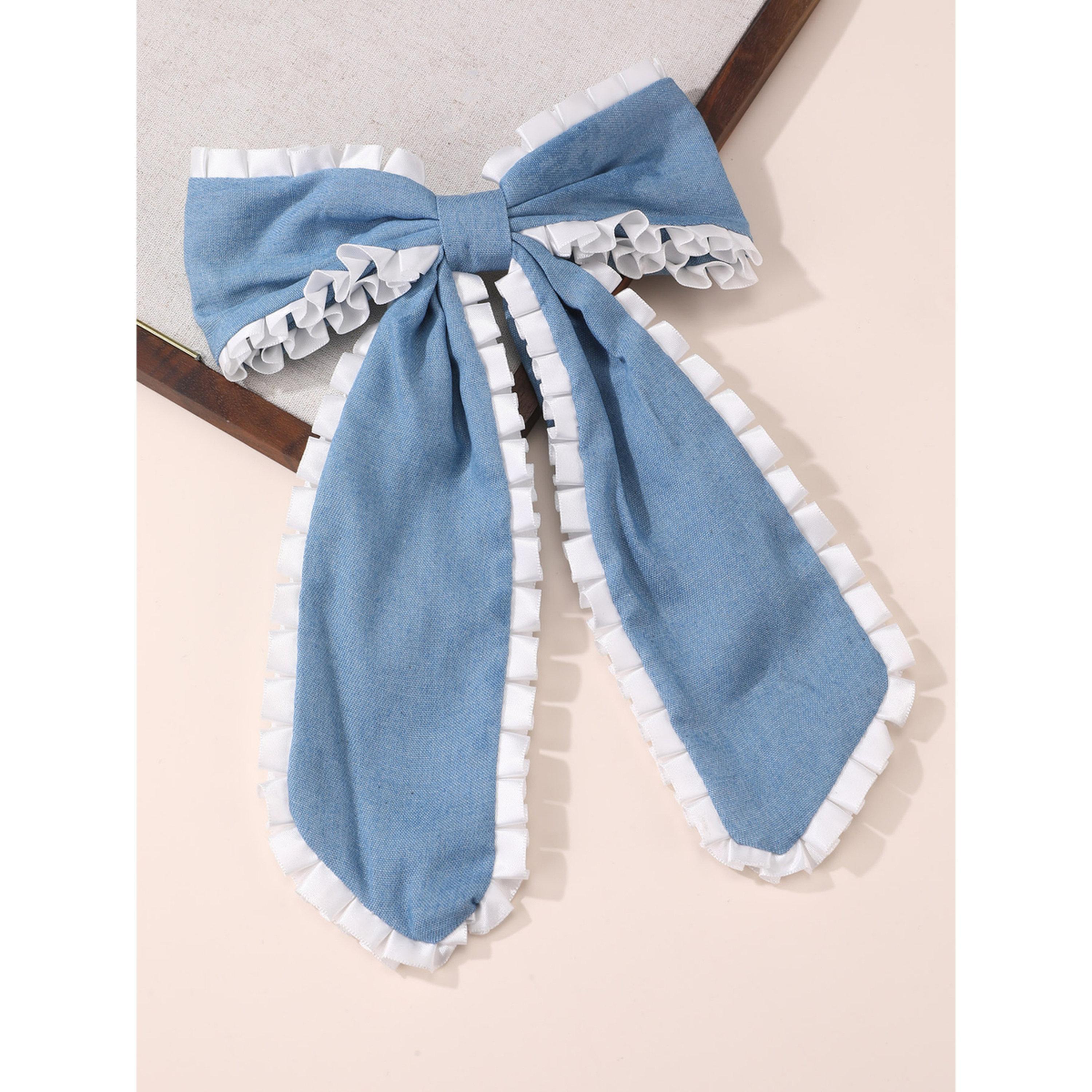 مشبك شعر بفيونكة زرقاء بحواف مكشكشة-women-hairaccessories-clips-image-1