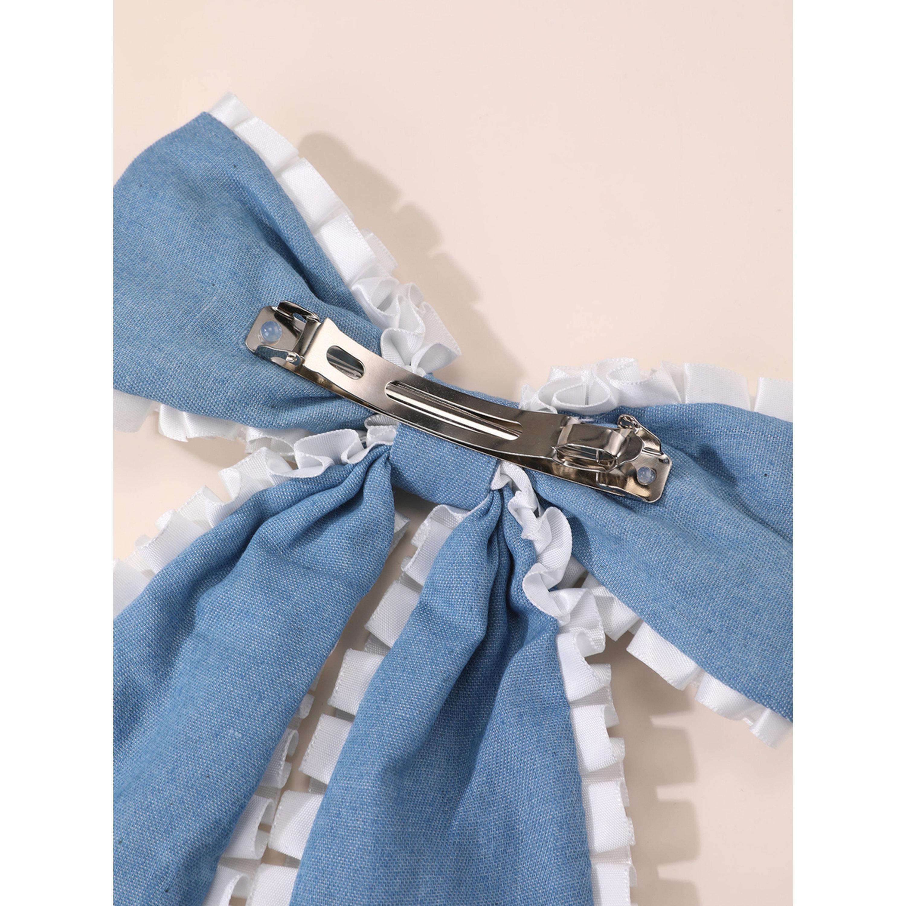 Take Two Blue Bow Hair Clip with Ruffle Trim-women-hairaccessories-clips-image-3