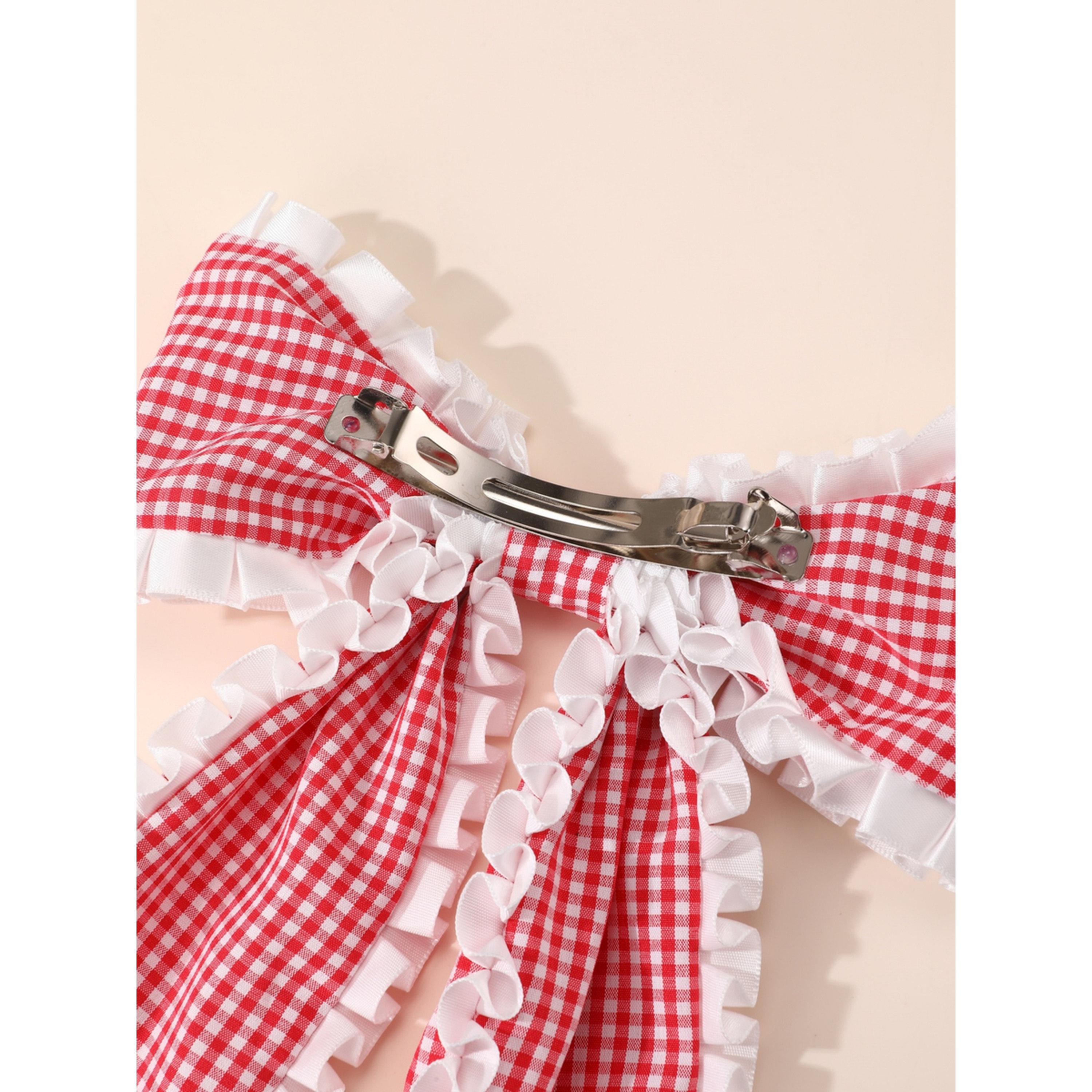 مشبك شعر بفيونكة كاروهات حمراء-women-hairaccessories-clips-image-3