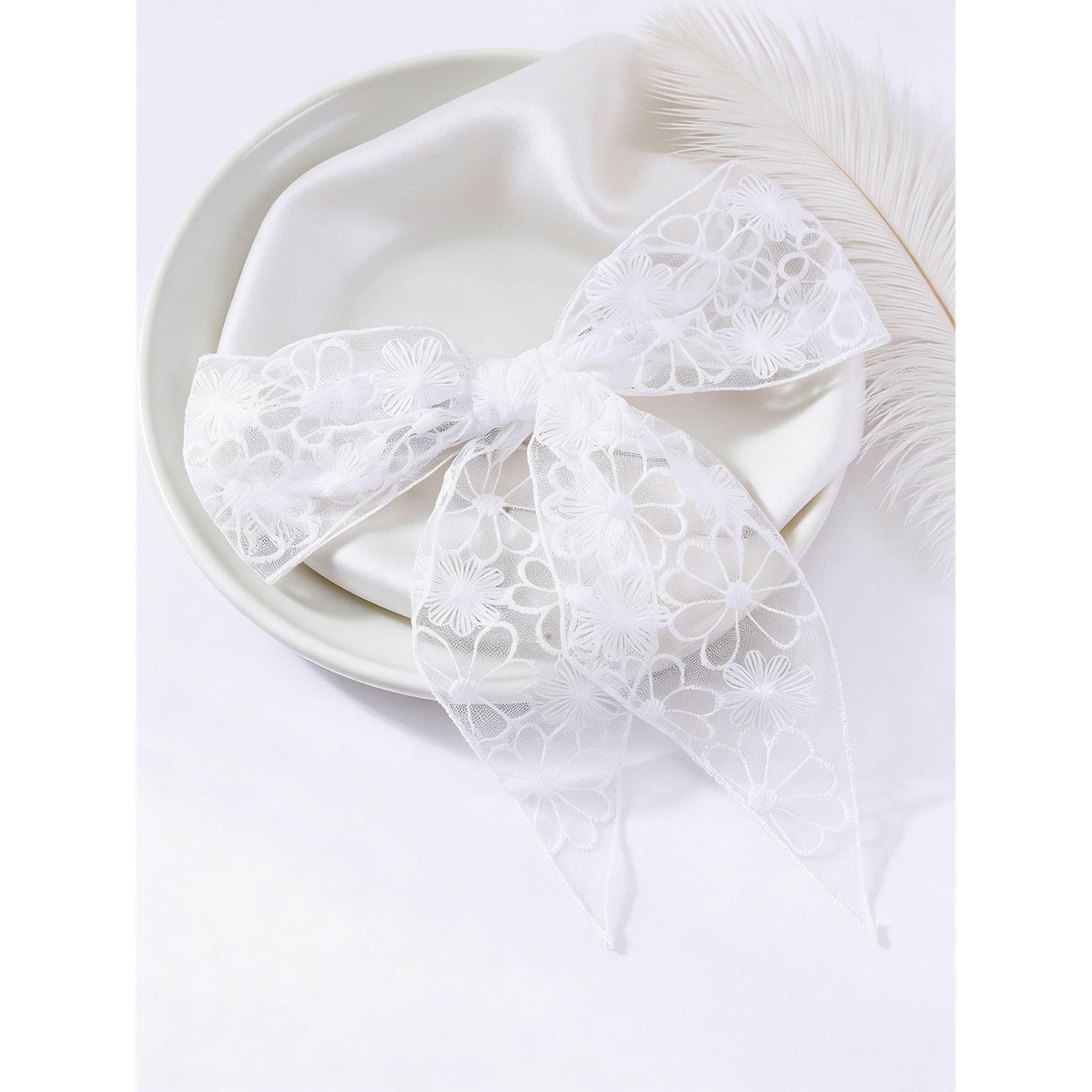 مشبك شعر بفيونكة دانتيل أبيض-women-hairaccessories-clips-image-4