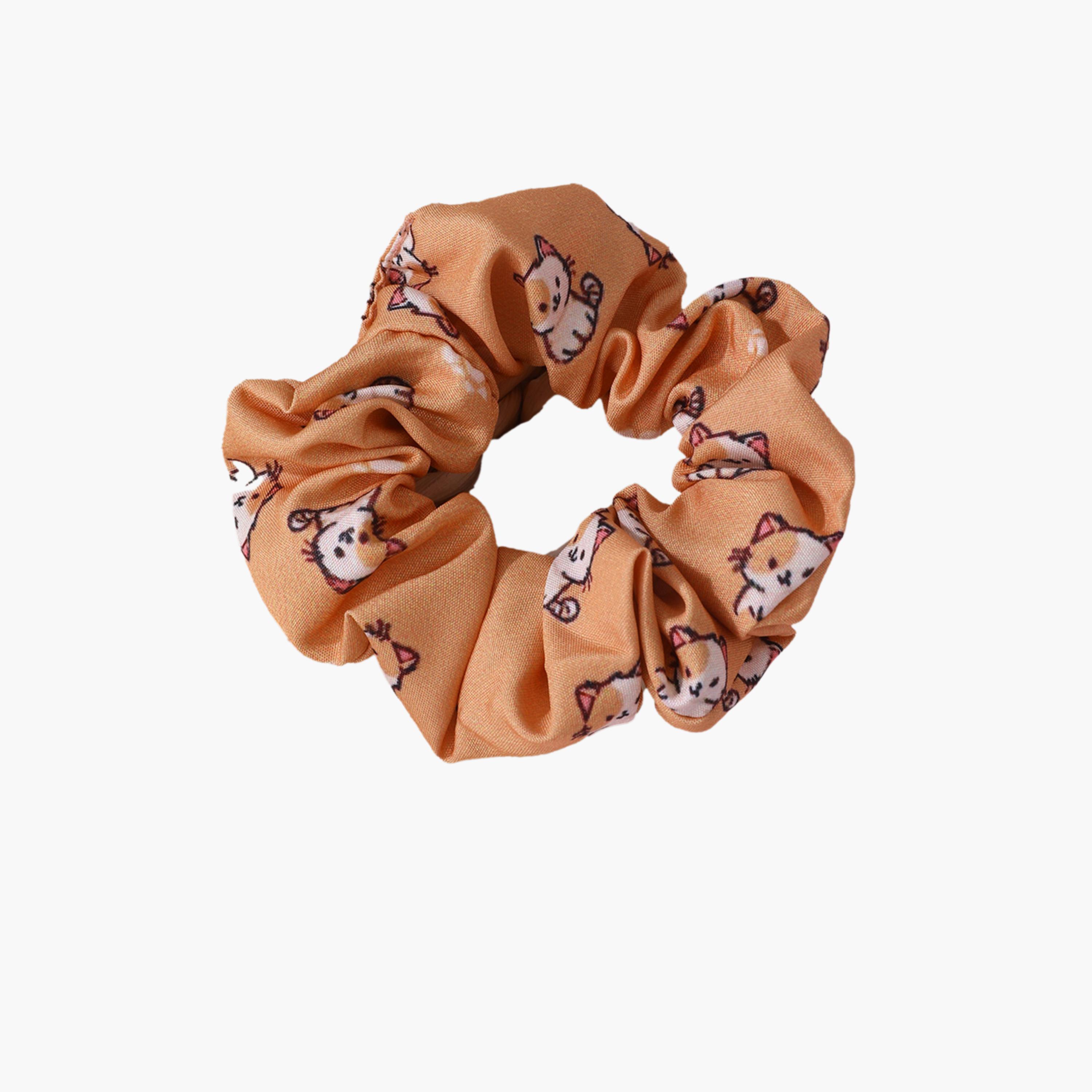 Take Two Brown Cat Print Hair Scrunchie-women-hairaccessories-scrunchies-image-1