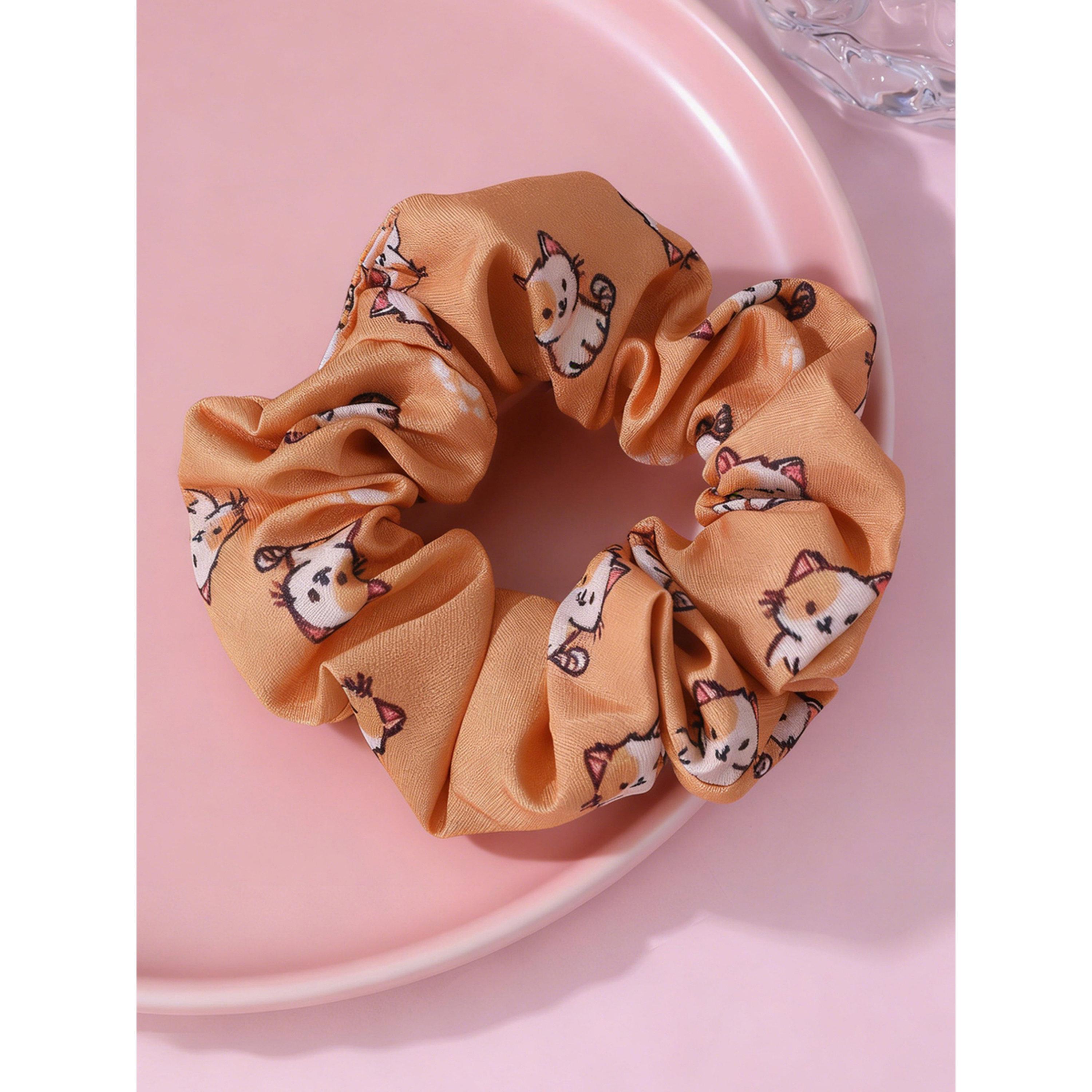 Take Two Brown Cat Print Hair Scrunchie-women-hairaccessories-scrunchies-image-3