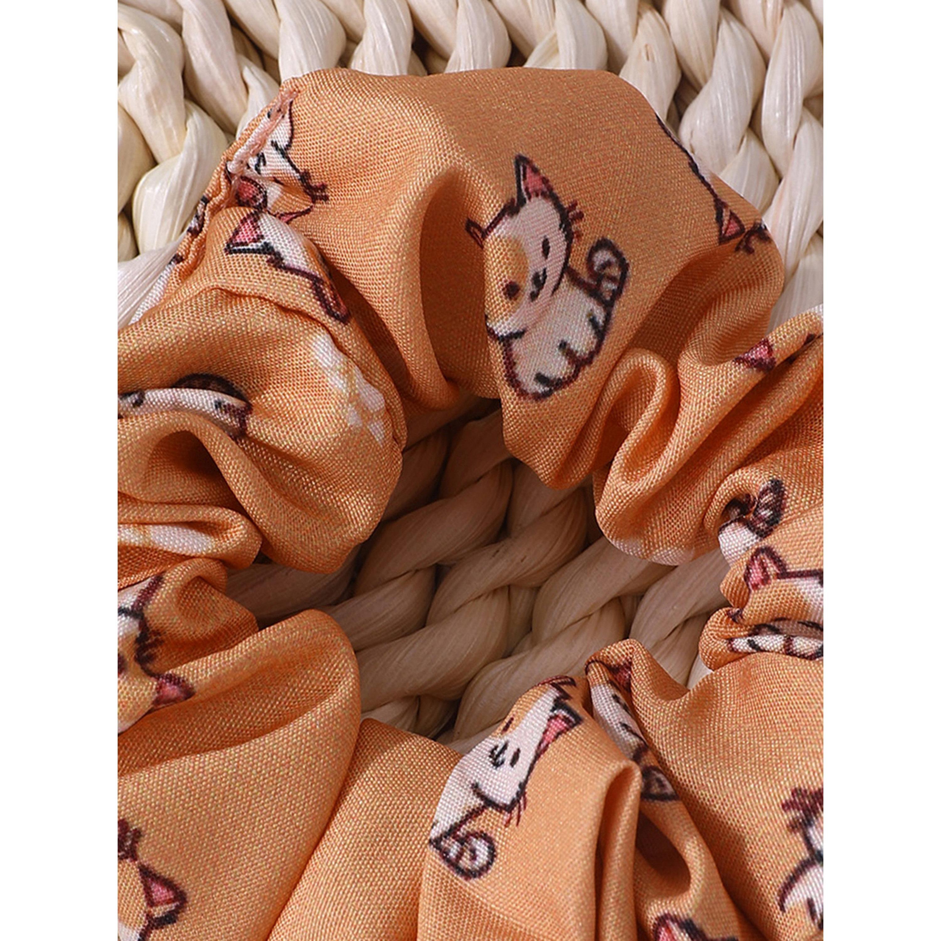 Take Two Brown Cat Print Hair Scrunchie-women-hairaccessories-scrunchies-image-4