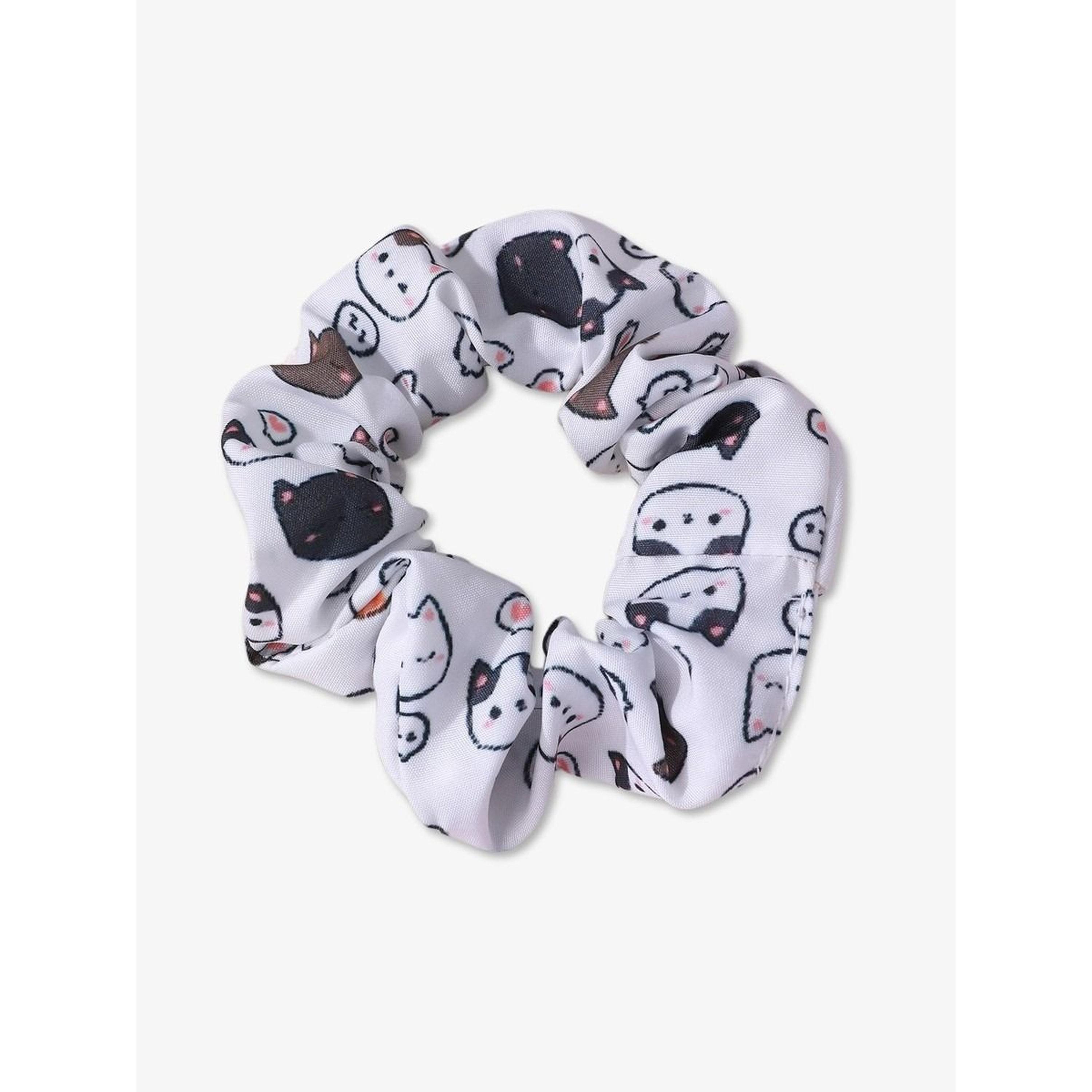 Take Two White Cat Face Print Hair Scrunchie-women-hairaccessories-scrunchies-image-1