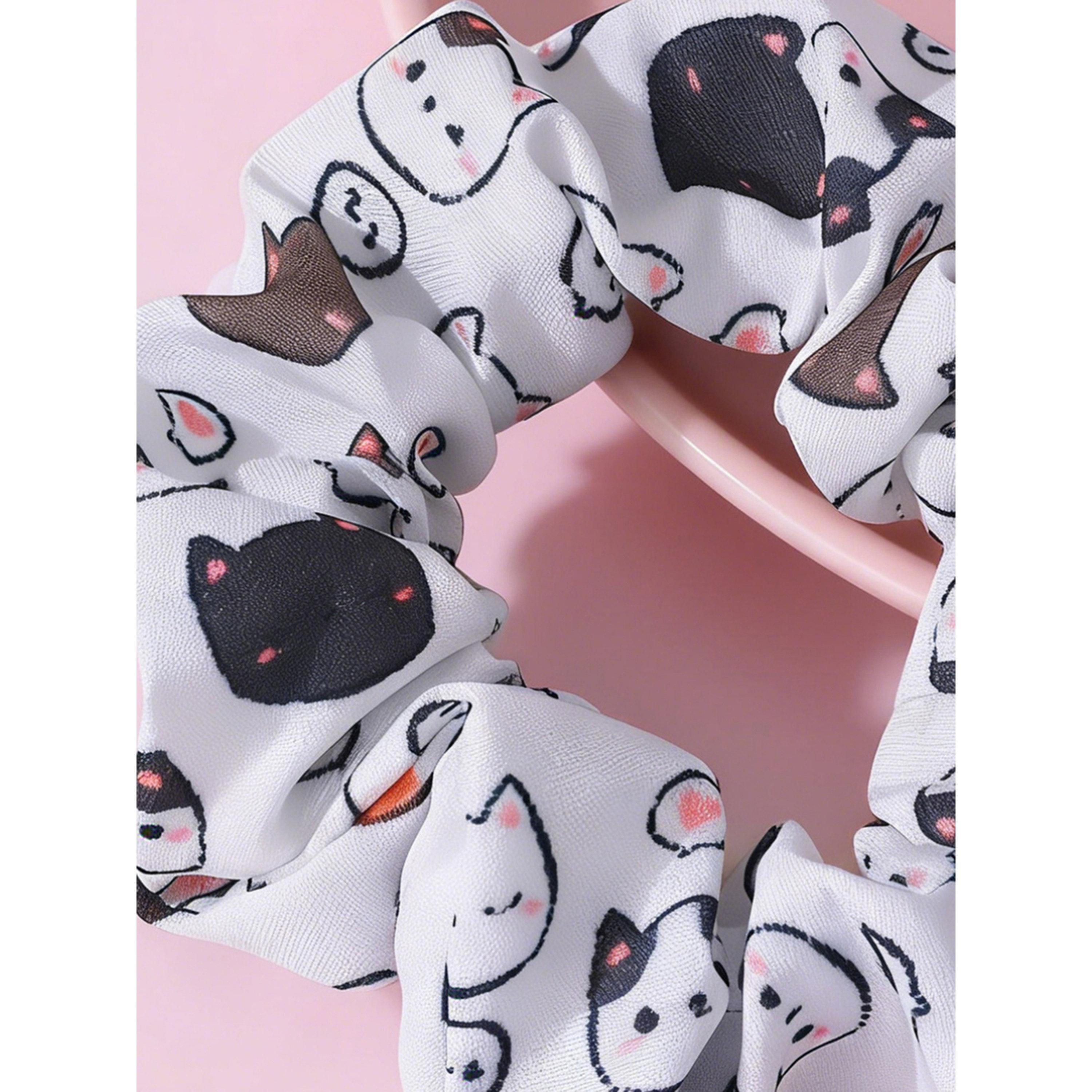 Take Two White Cat Face Print Hair Scrunchie-women-hairaccessories-scrunchies-image-4