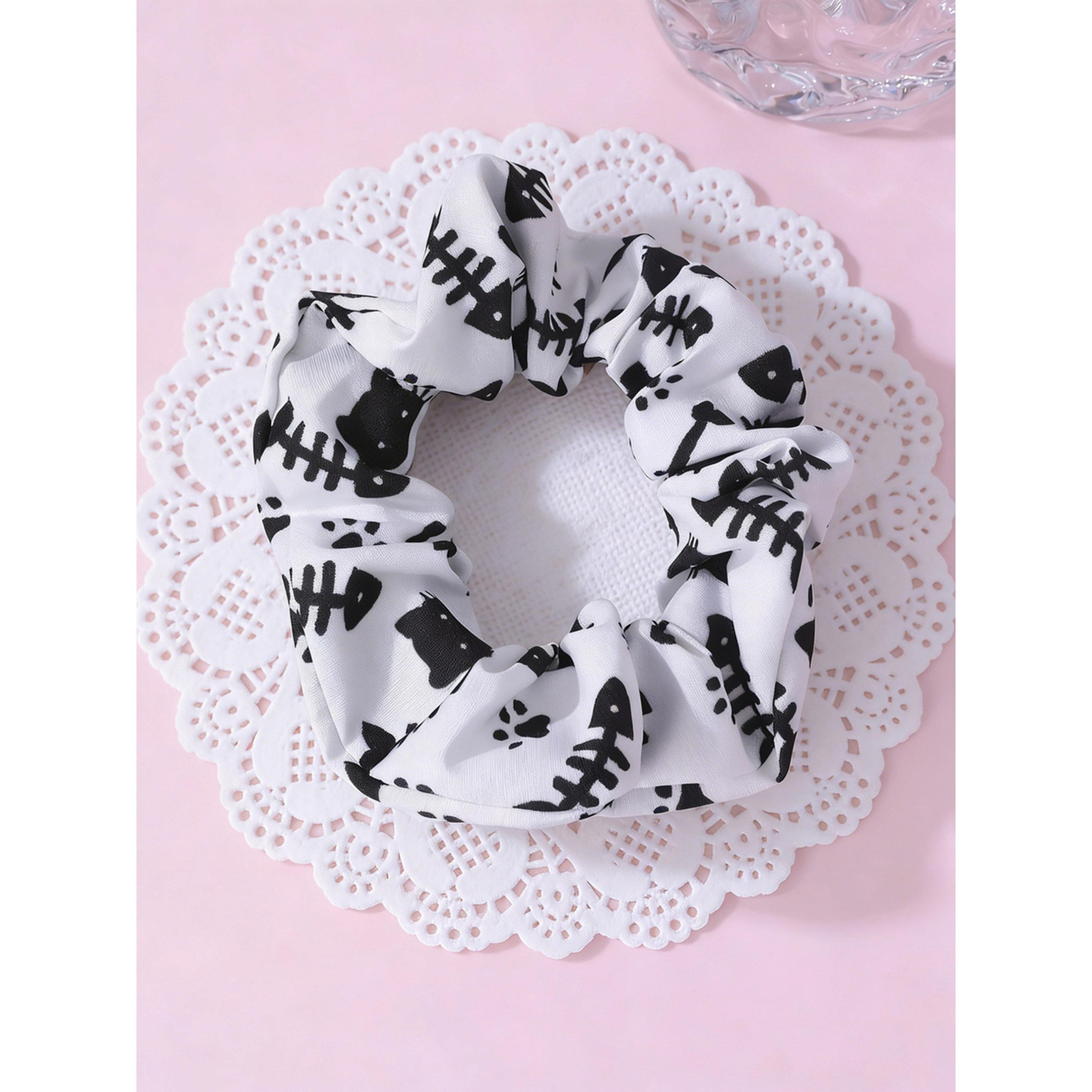 Take Two White Fishbone Print Hair Scrunchie-women-hairaccessories-scrunchies-image-3