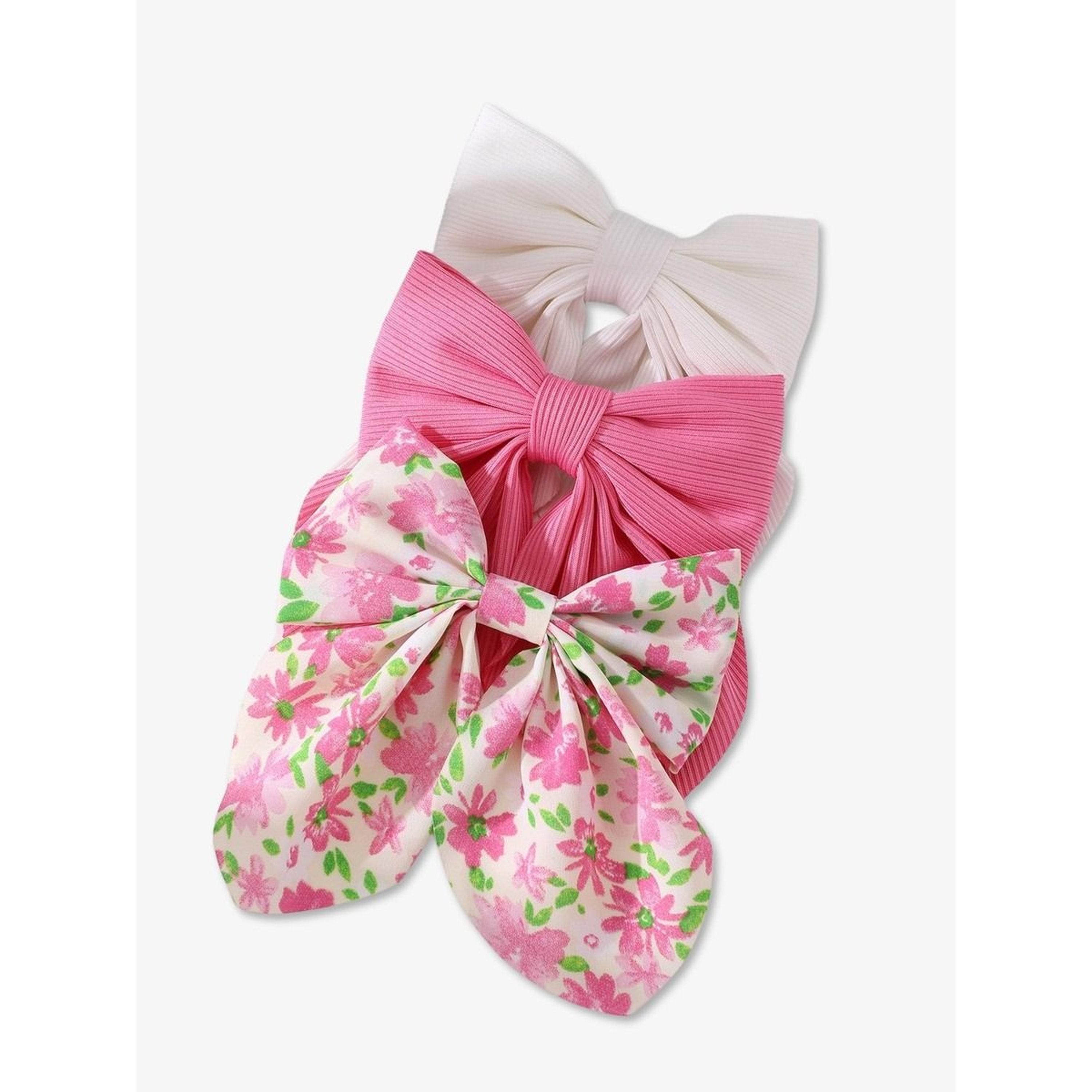 Take Two Pack of 3 - Floral Print Bow Hair Clip-women-hairaccessories-clips-image-1