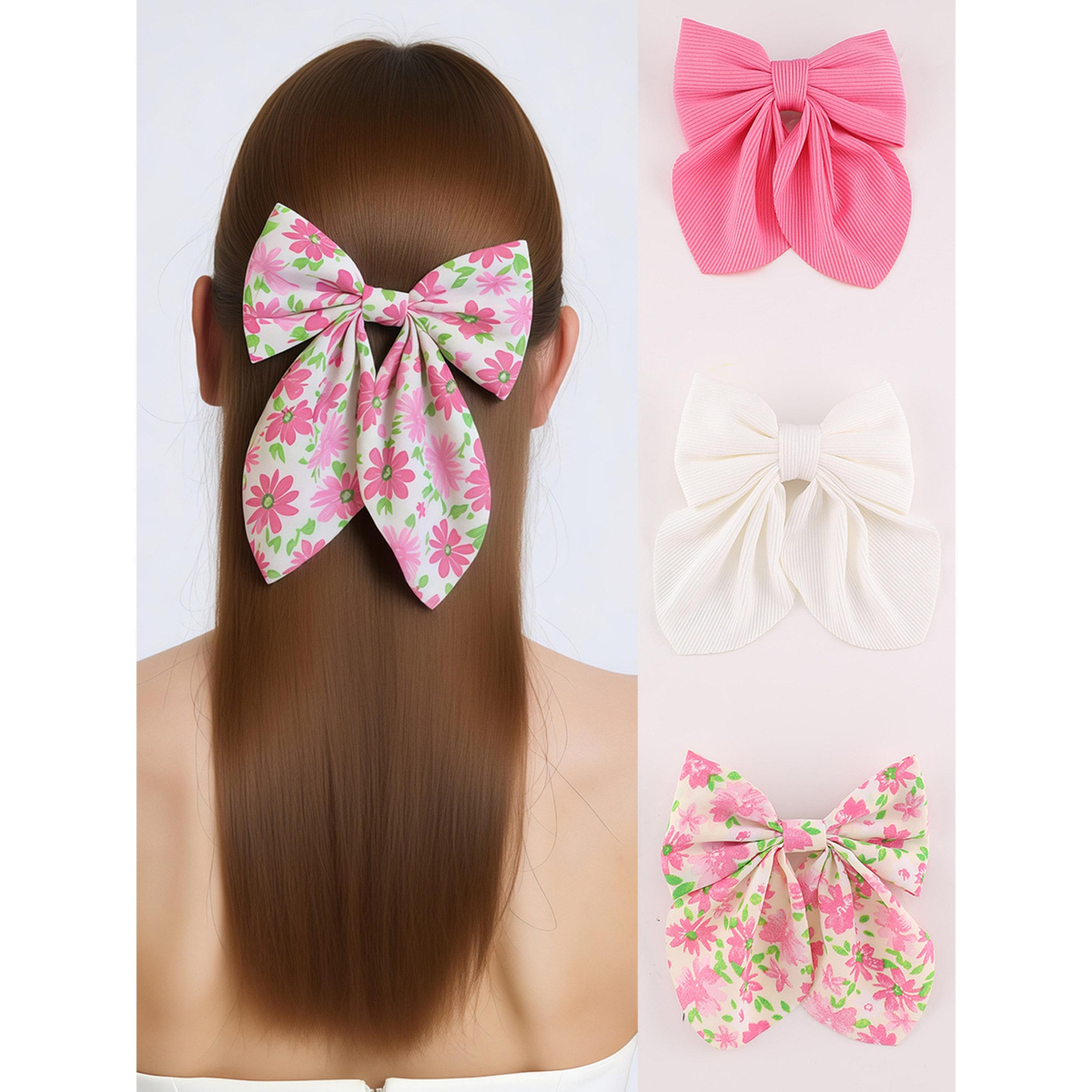 Take Two Pack of 3 - Floral Print Bow Hair Clip-women-hairaccessories-clips-image-3