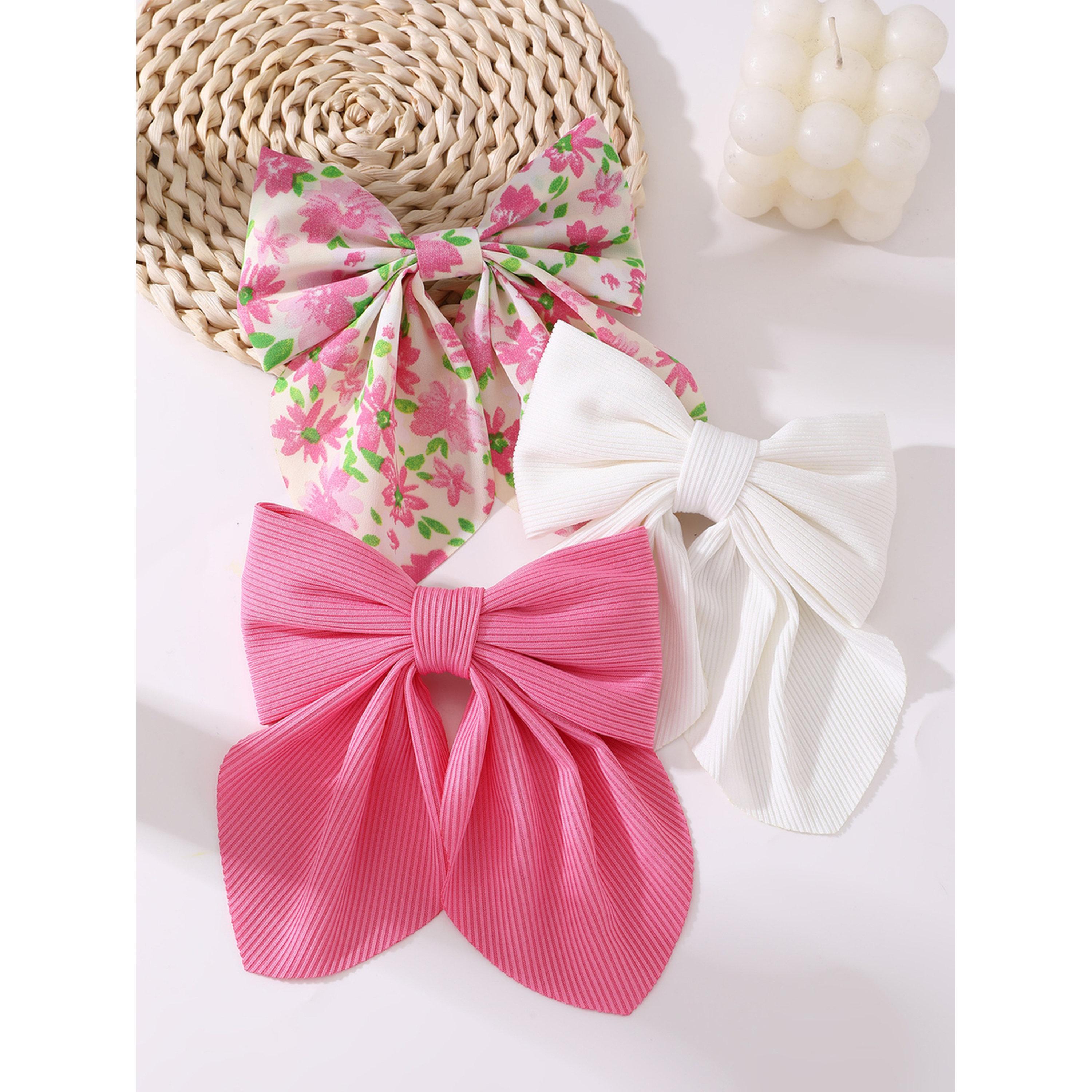 Take Two Pack of 3 - Floral Print Bow Hair Clip-women-hairaccessories-clips-image-4
