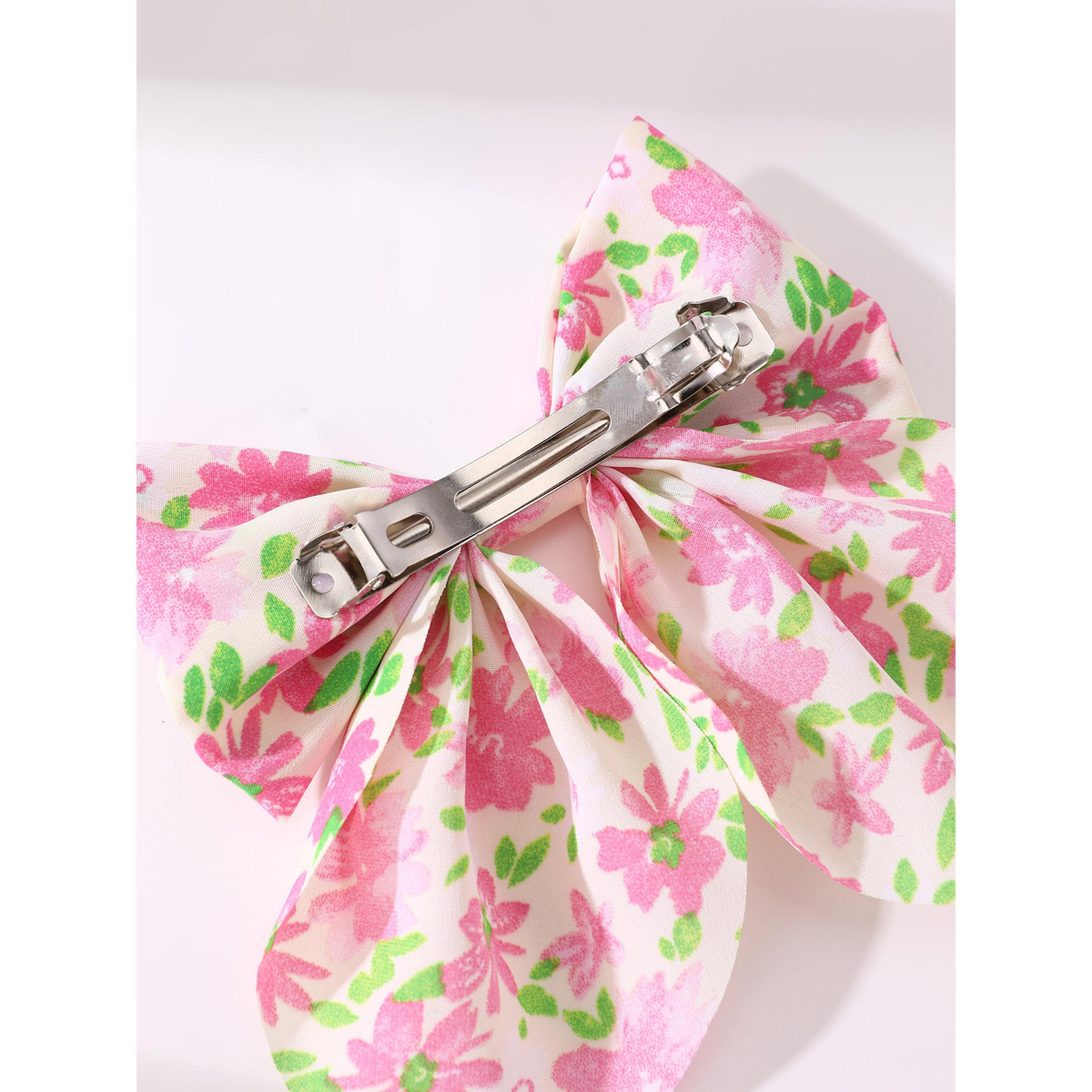 Take Two Pack of 3 - Floral Print Bow Hair Clip-women-hairaccessories-clips-image-6