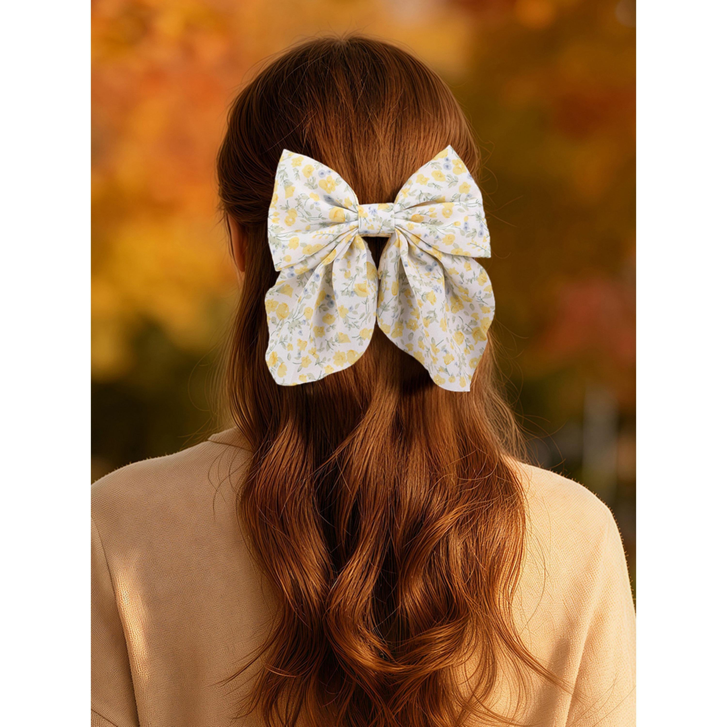 Take Two Pack of 3 - Floral Print Bow Hair Clip-women-hairaccessories-clips-image-1