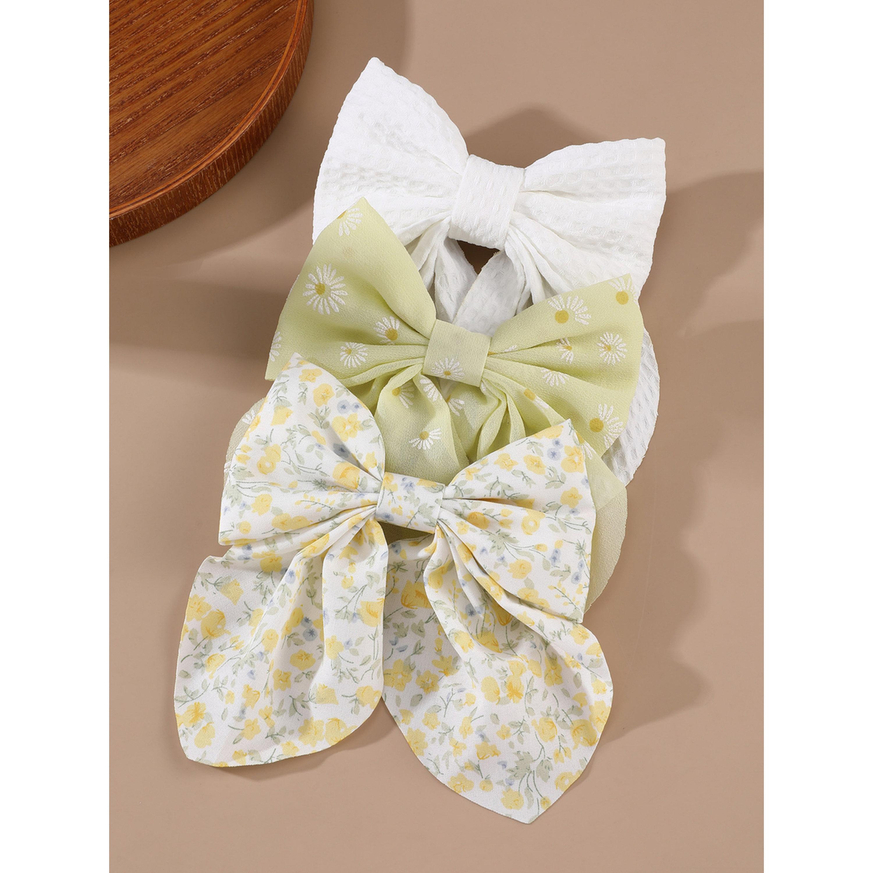 طقم مشابك شعر بفيونكة ونقشة زهور - 3 قطع-women-hairaccessories-clips-image-2