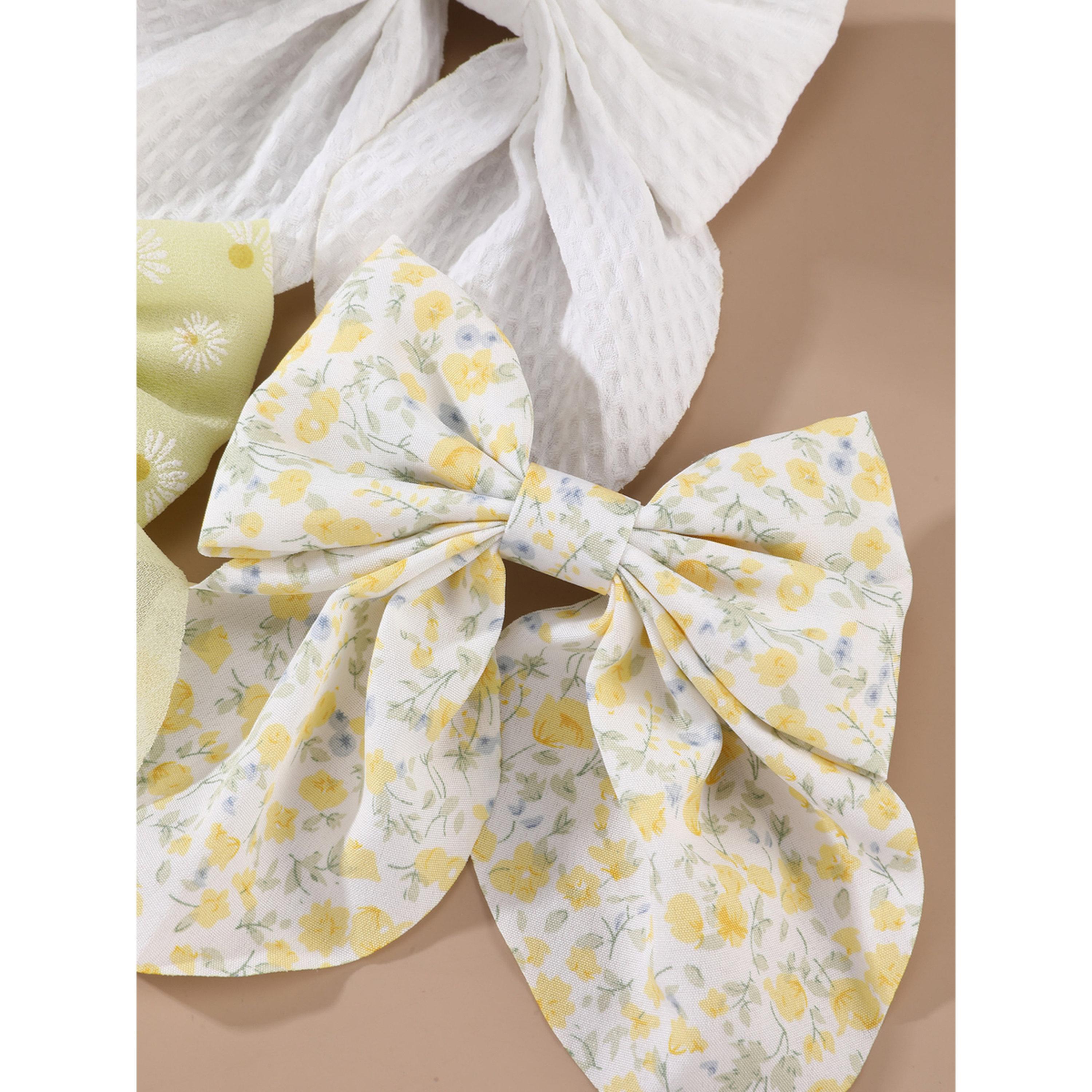 طقم مشابك شعر بفيونكة ونقشة زهور - 3 قطع-women-hairaccessories-clips-image-3