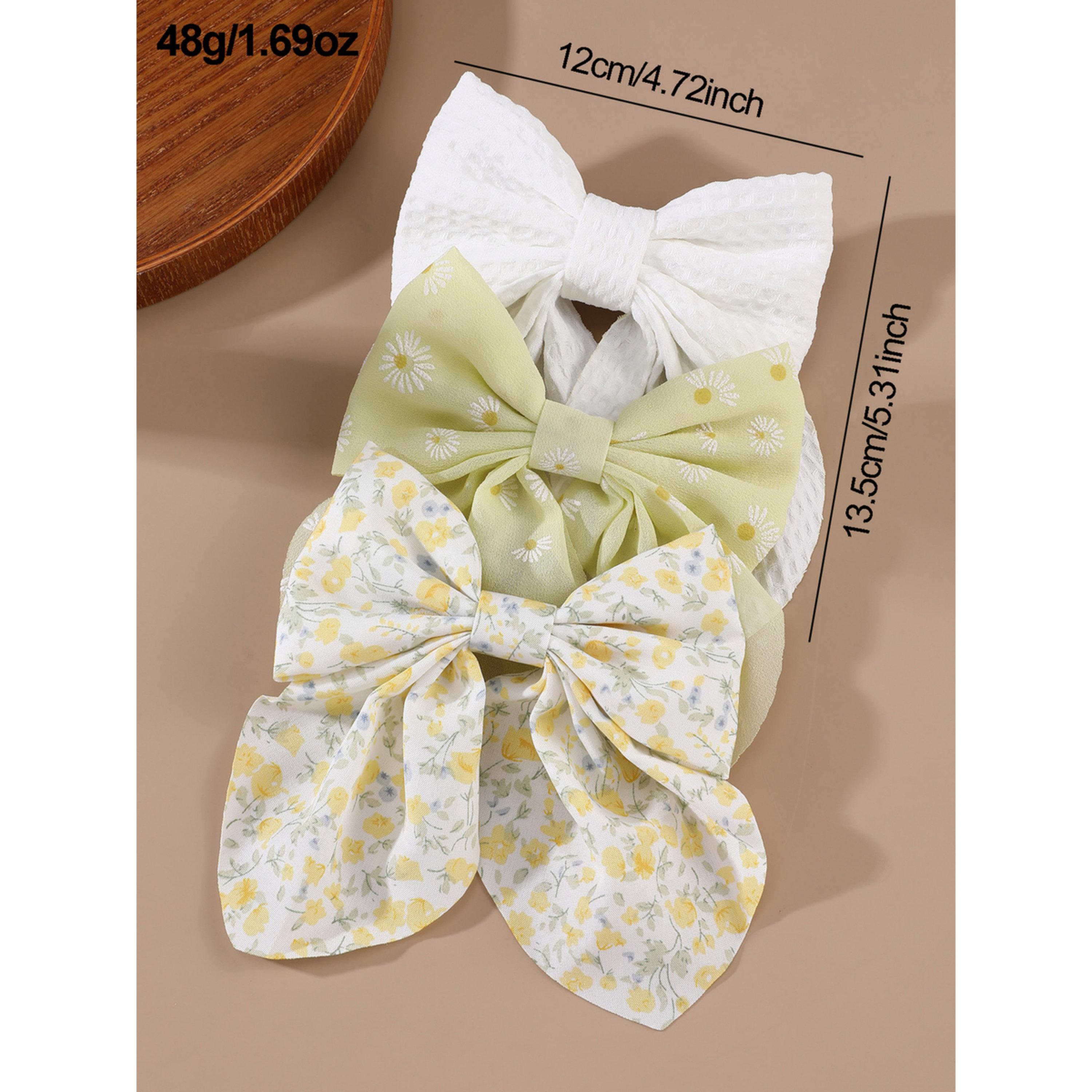 طقم مشابك شعر بفيونكة ونقشة زهور - 3 قطع-women-hairaccessories-clips-image-5