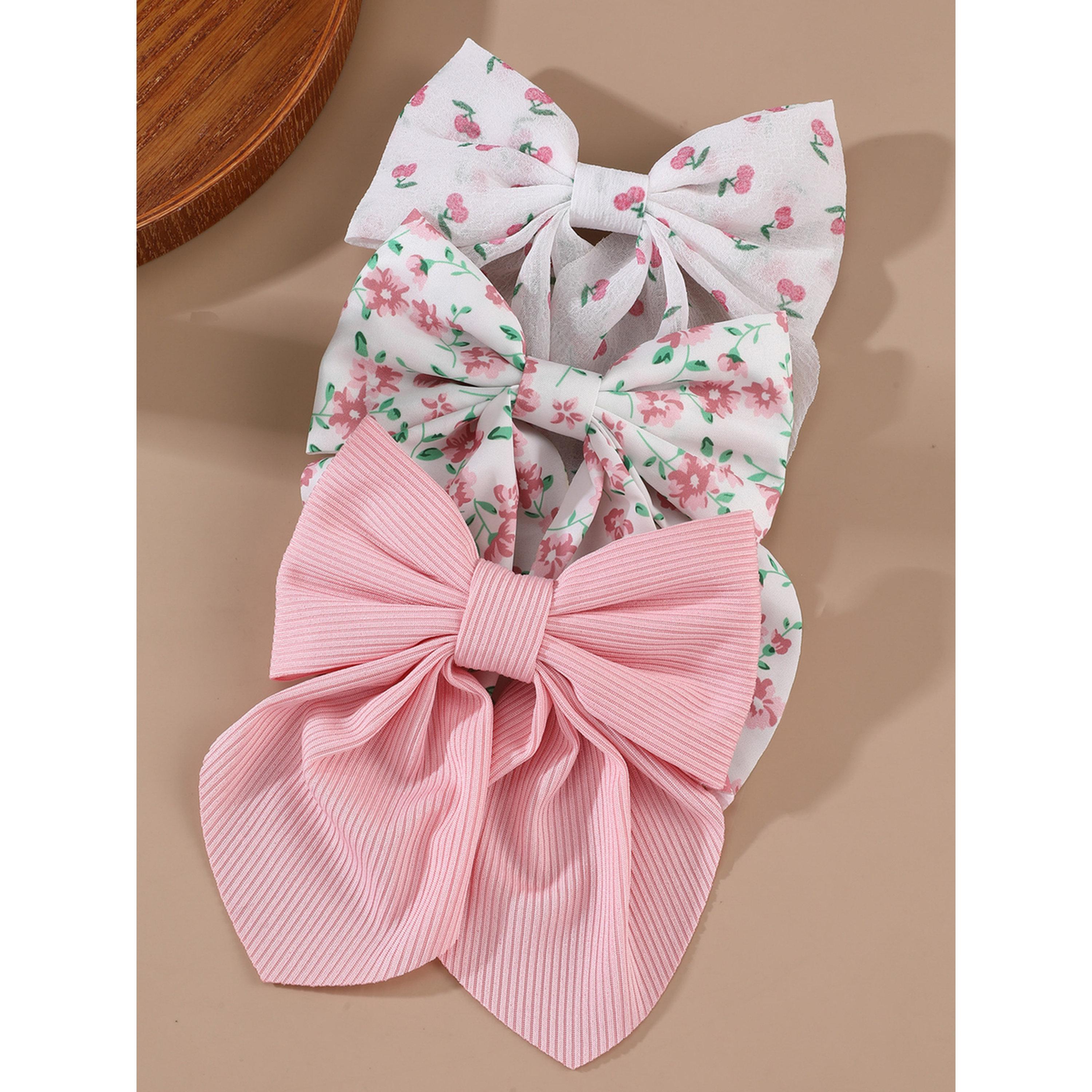 Take Two Pack of 3 - Floral Print Bow Hair Clip-women-hairaccessories-clips-image-3