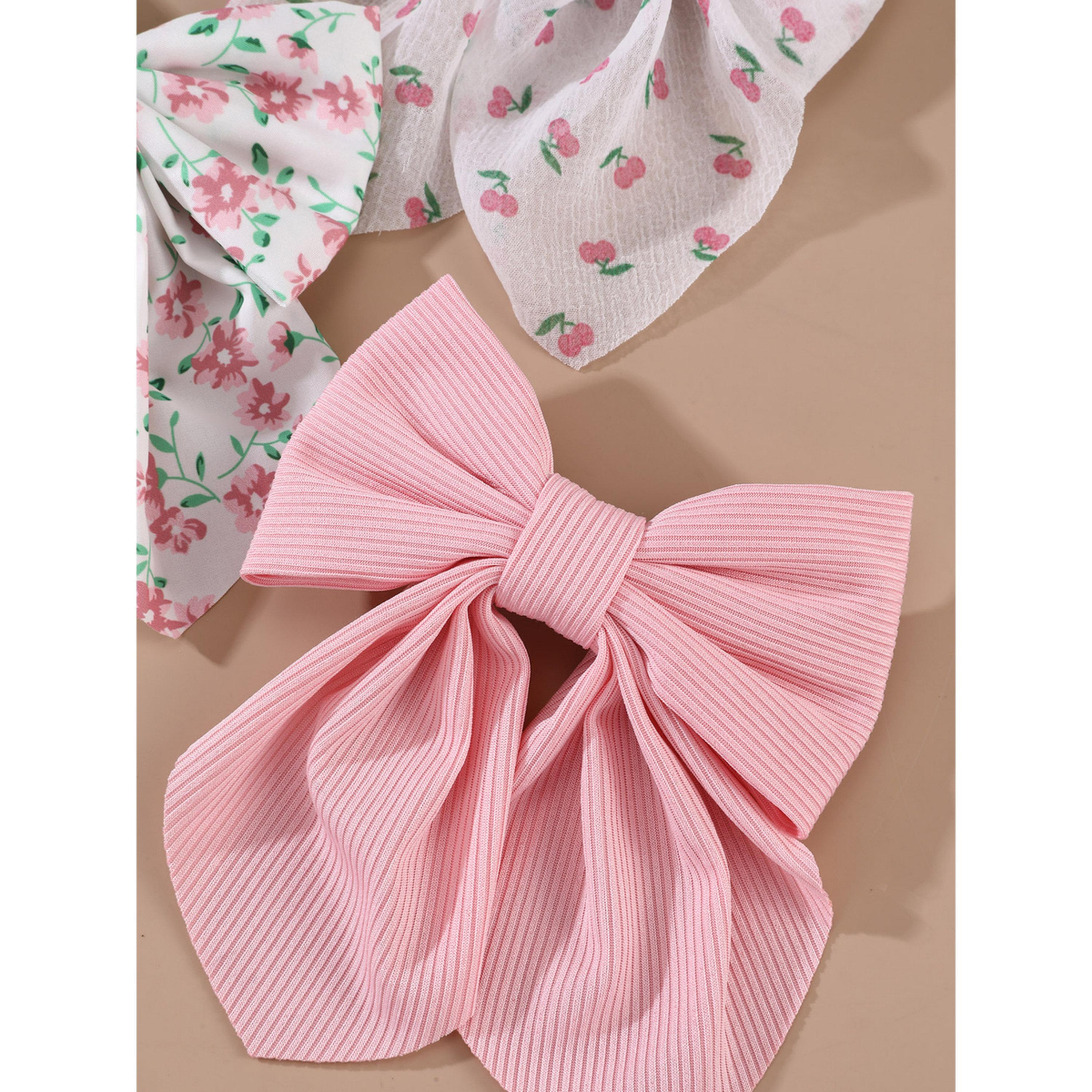 طقم مشابك شعر بفيونكة ونقشة زهور - 3 قطع-women-hairaccessories-clips-image-4