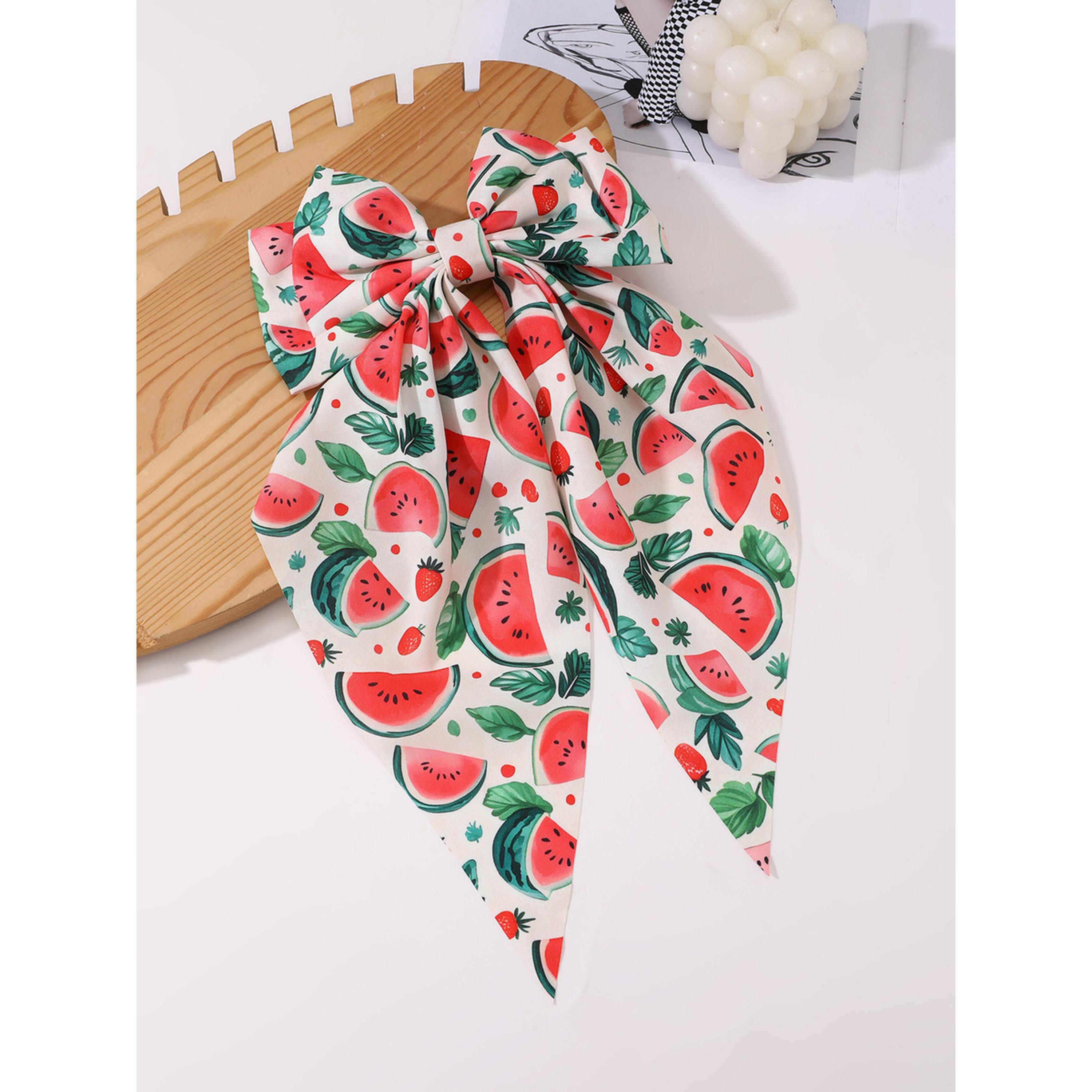 مشبك شعر بفيونكة بنقشة بطيخ أحمر-women-hairaccessories-clips-image-3