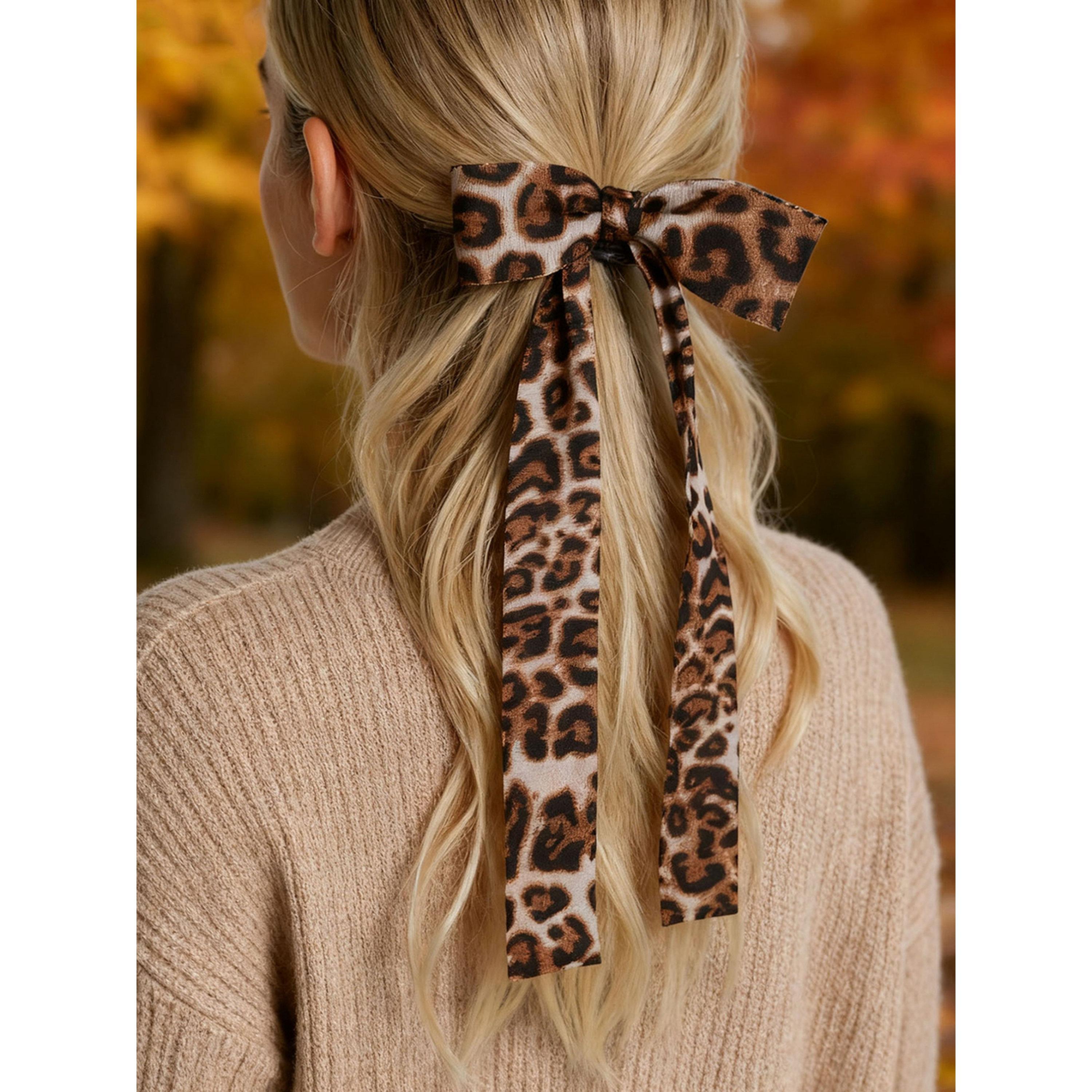 طقم من 4 ربطات شعر بفيونكة وطبعة فهد-women-hairaccessories-image-1