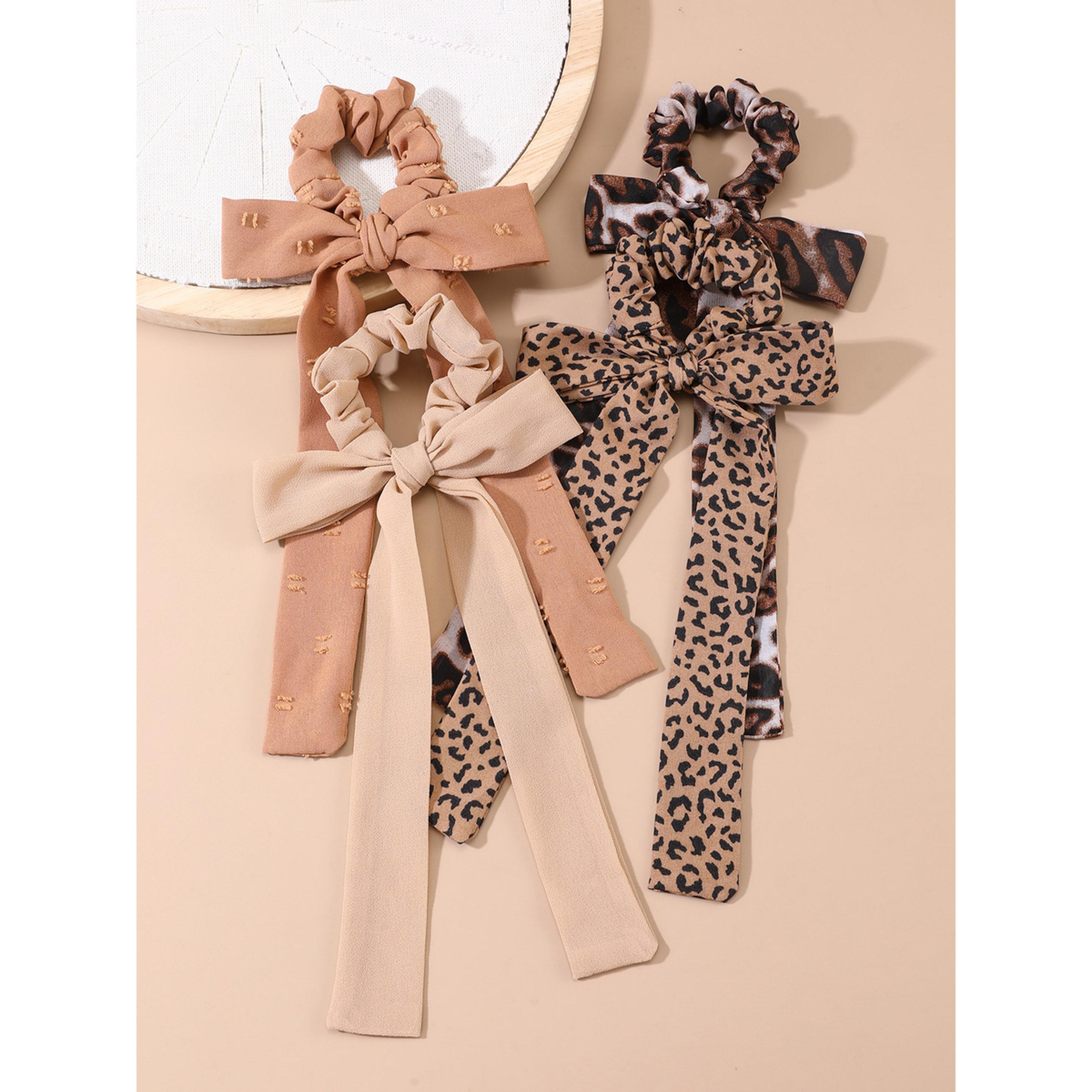Take Two Pack of 4 - Leopard Print Bow Hair Tie-women-hairaccessories-image-2