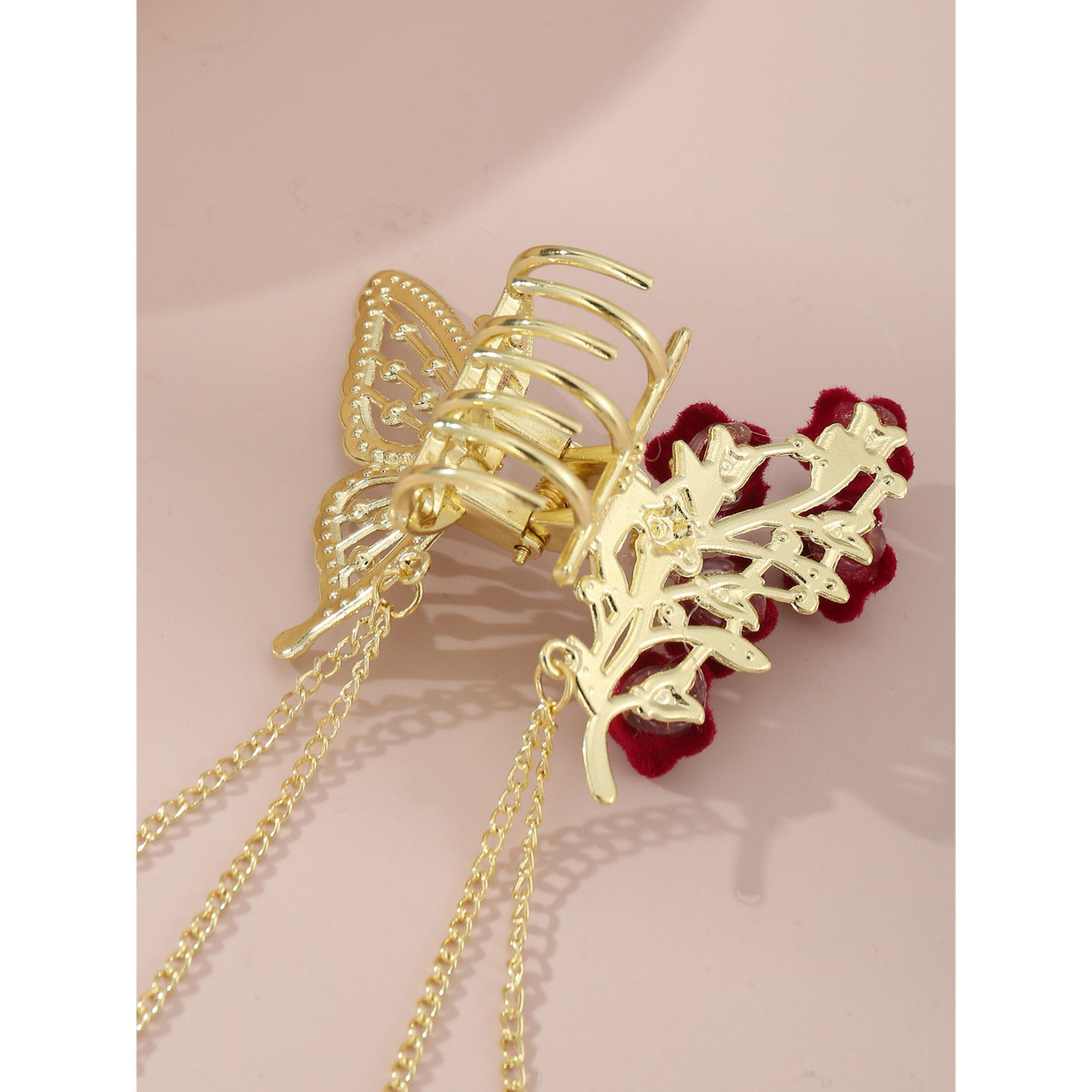 مشبك شعر بشكل فراشة مع لؤلؤ وراينستون-women-hairaccessories-clips-image-4