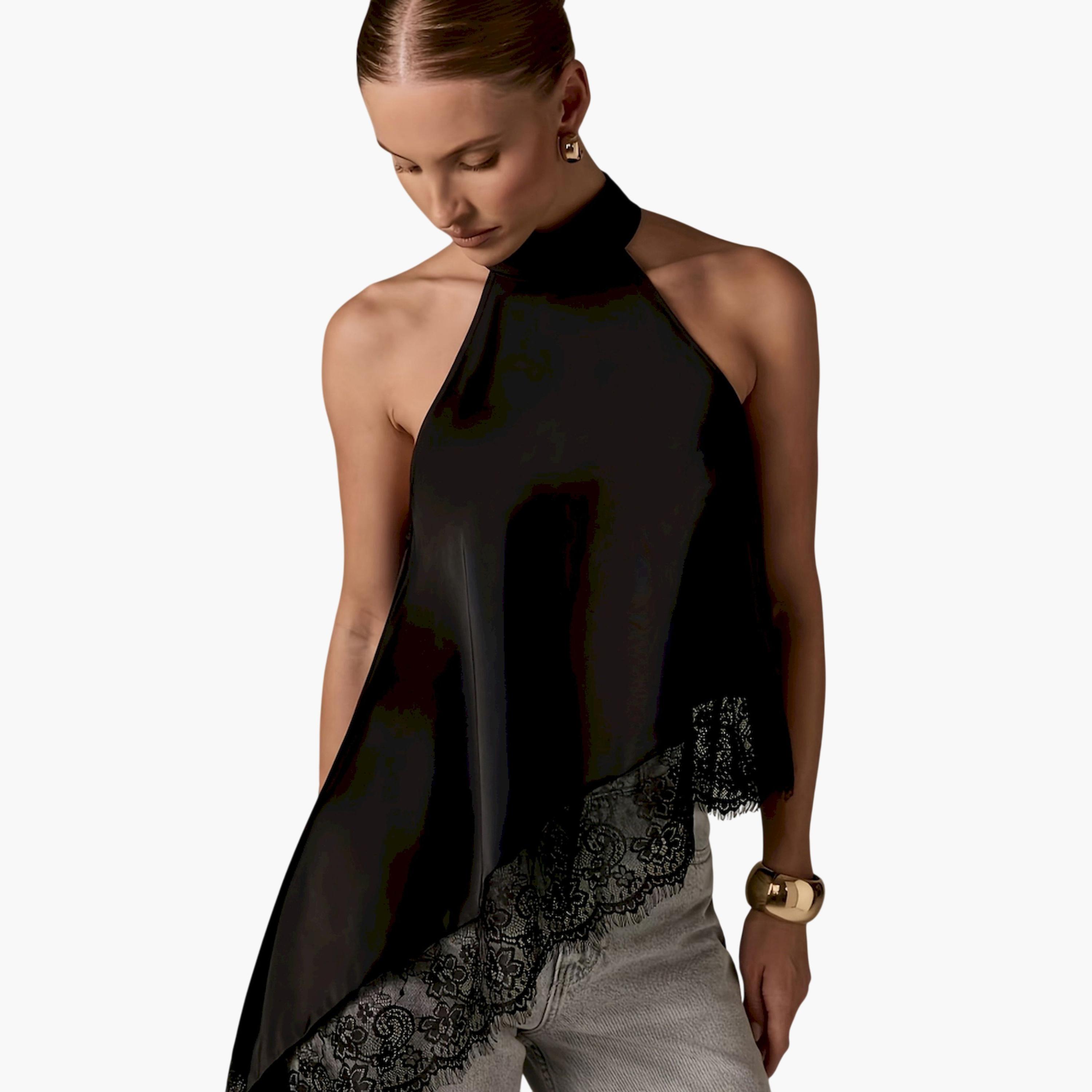 Take Two Black Brown Lace Trim Asymmetric Hem Top-women-clothing-shirtsandblouses-blouses-image-5