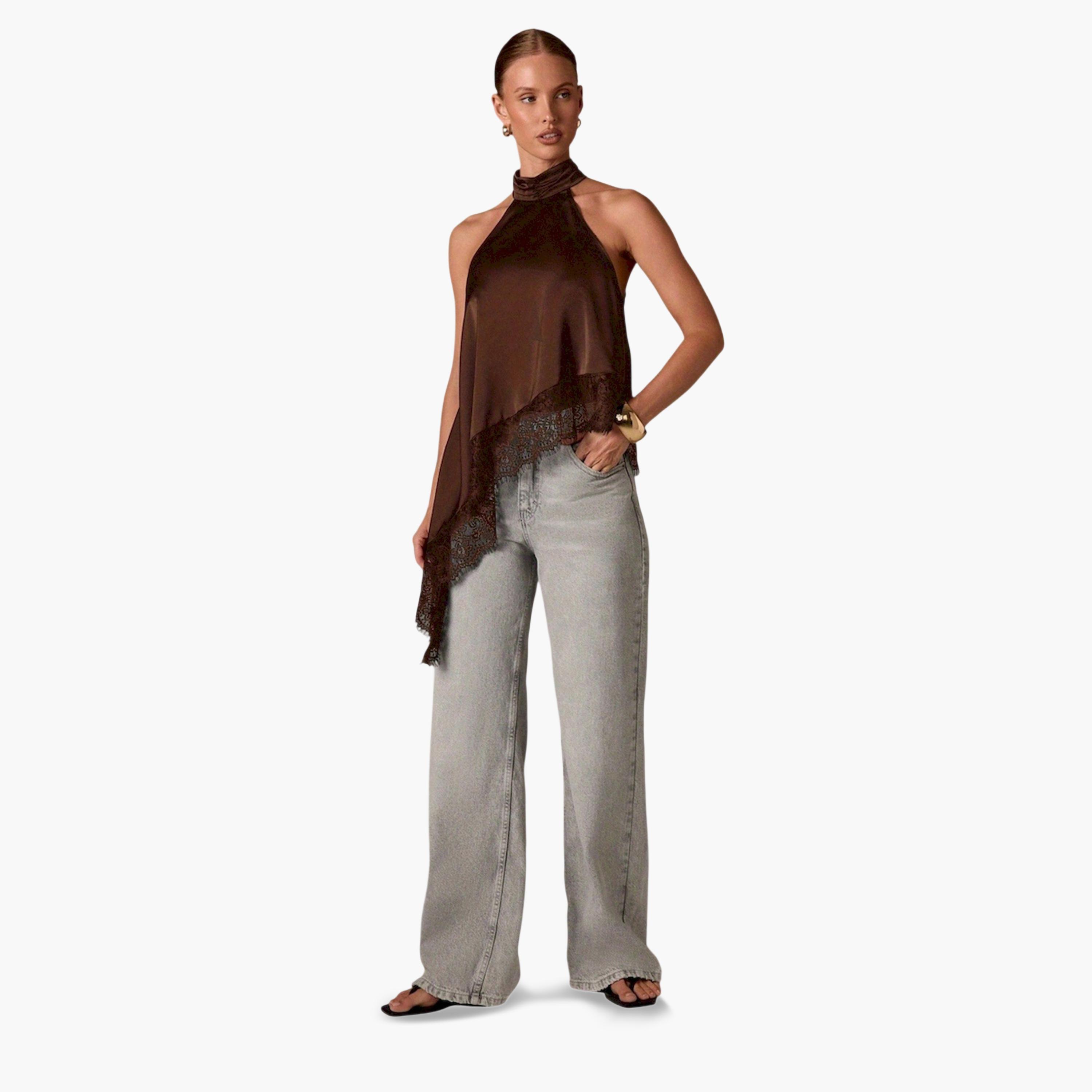Take Two Brown Lace Trim Asymmetric Hem Top-women-clothing-shirtsandblouses-blouses-image-2