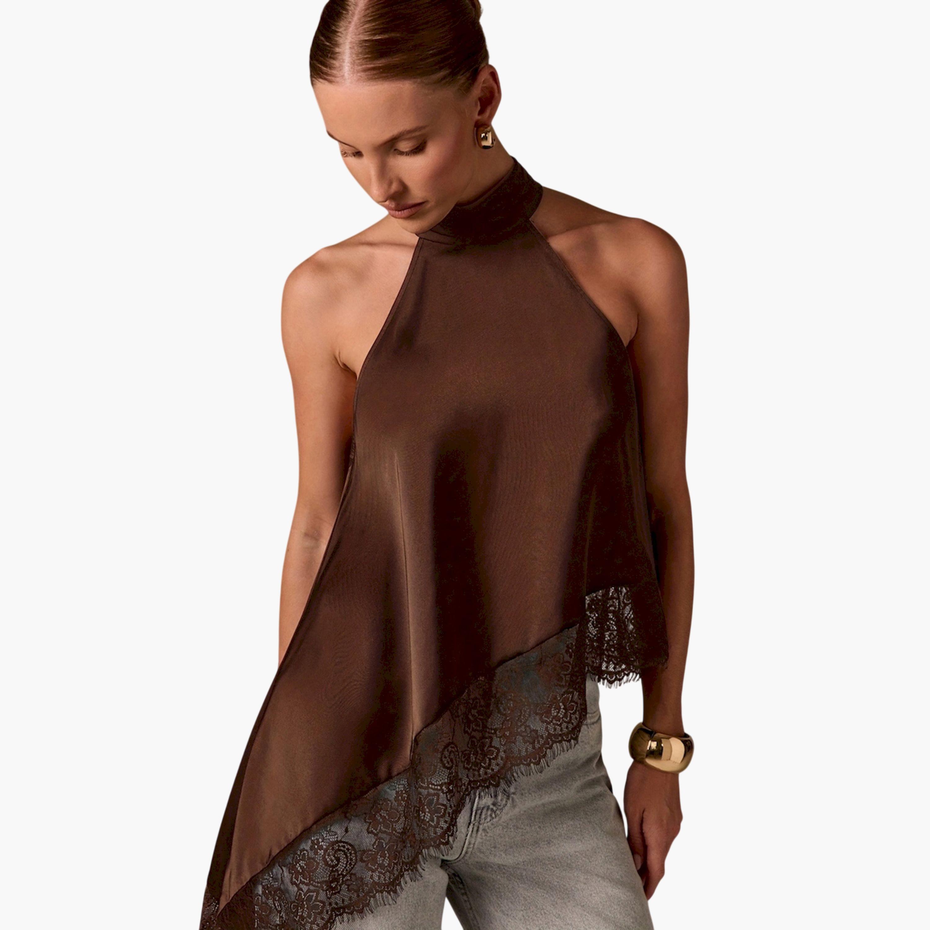Take Two Brown Lace Trim Asymmetric Hem Top-women-clothing-shirtsandblouses-blouses-image-4
