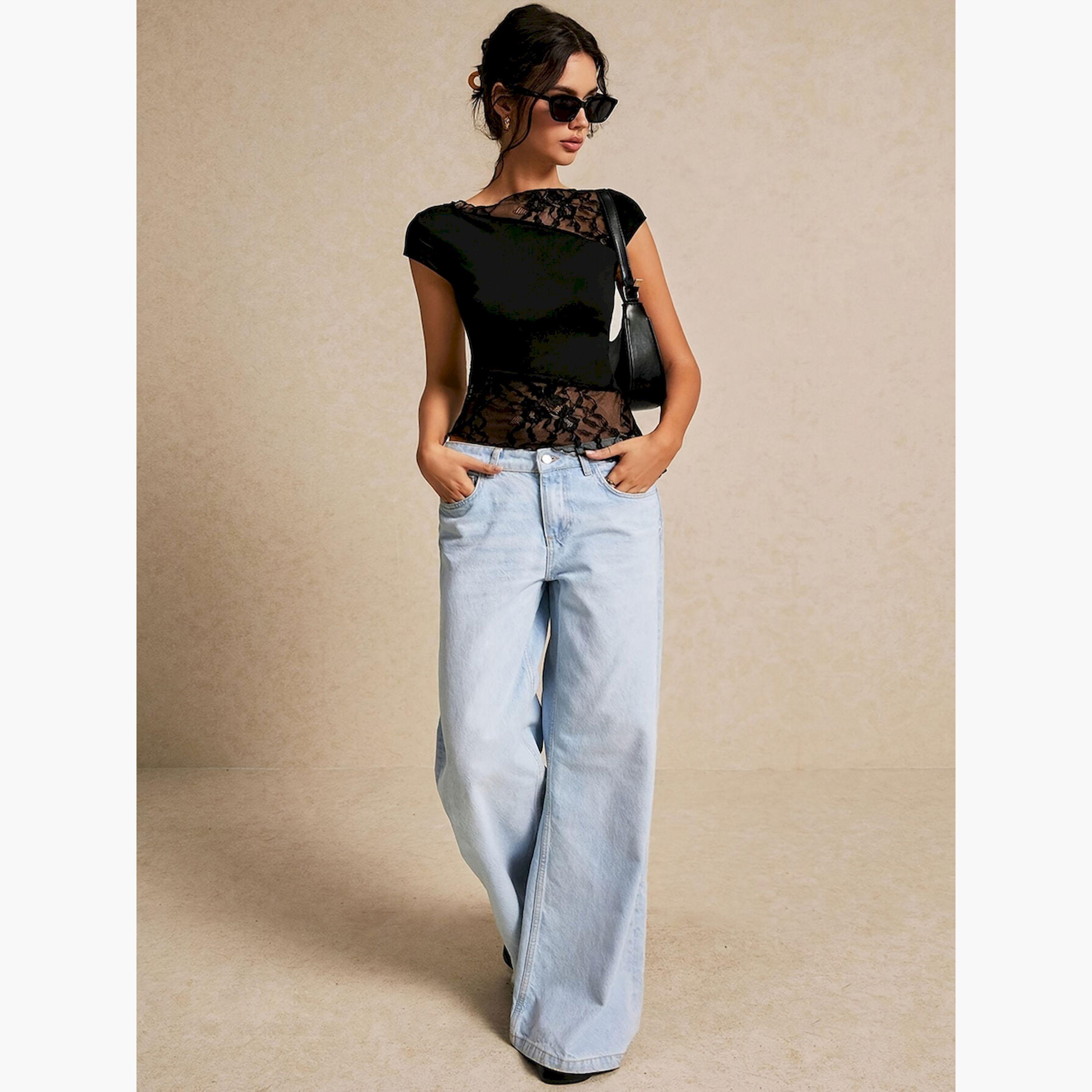 Take Two Black Solid Lace Insert Short Sleeve Top-women-clothing-shirtsandblouses-blouses-image-2