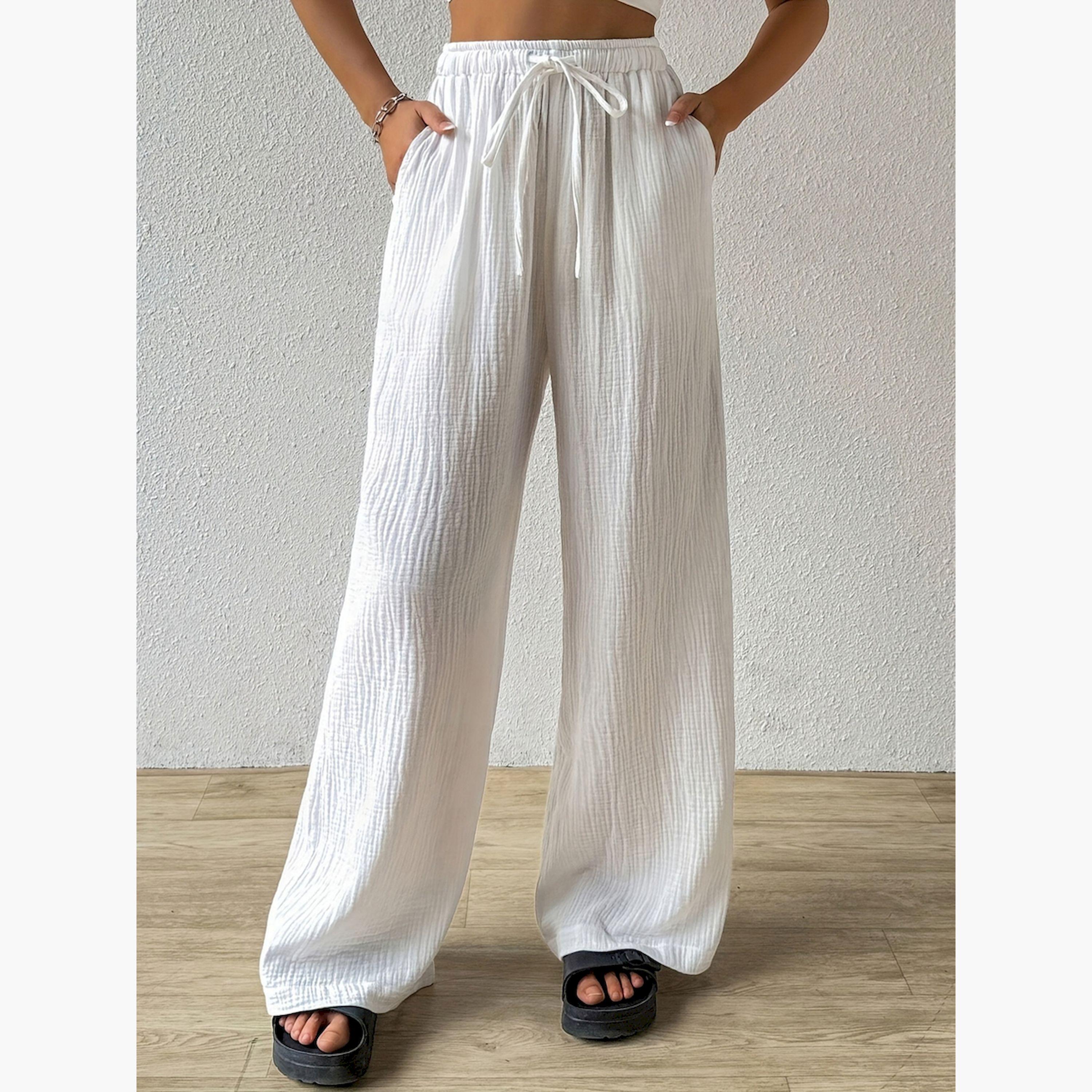 بنطال بارز الملمس بأرجل مستقيمة-women-clothing-bottoms-joggers-image-1
