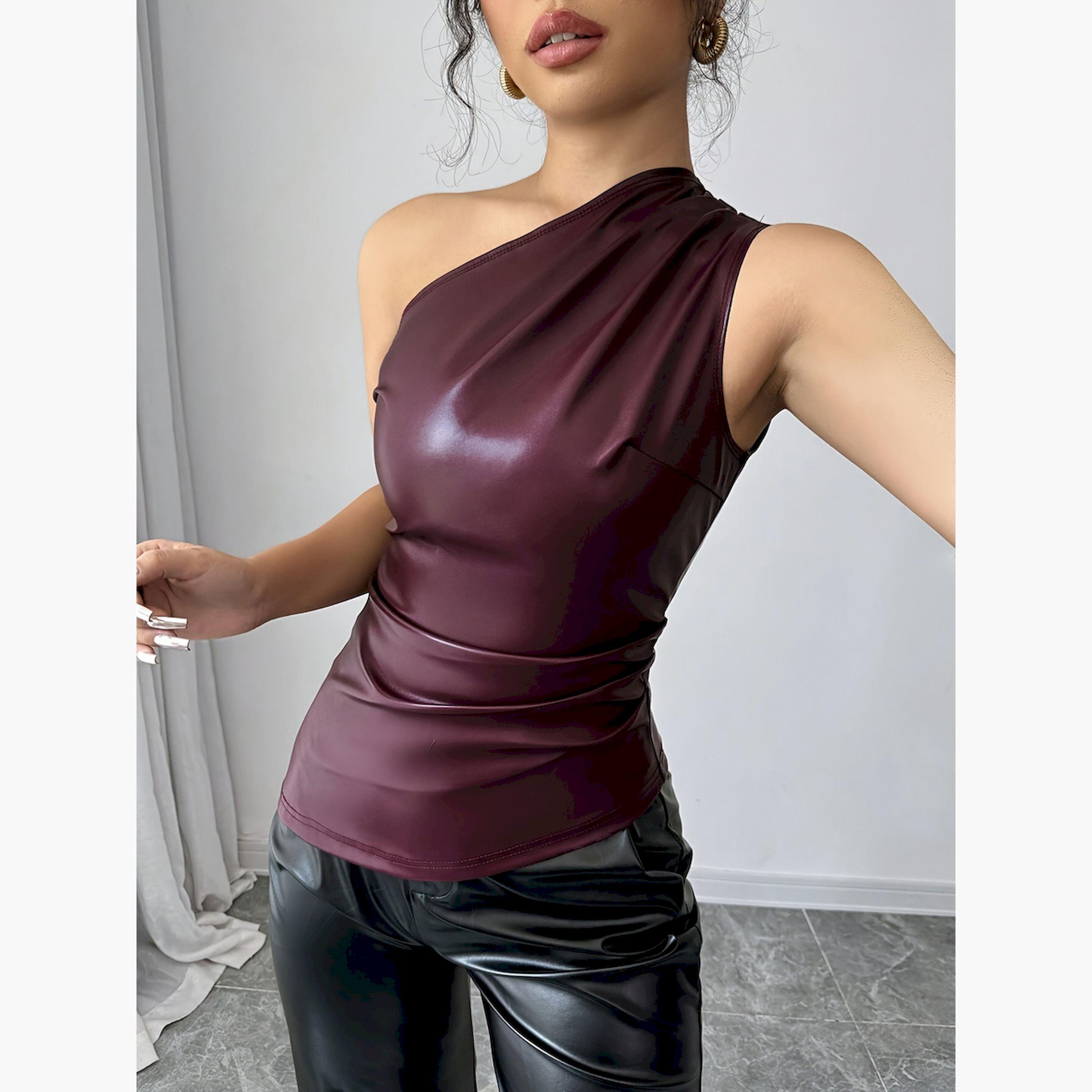 Take Two Burgundy Solid One Shoulder Neck Top-women-clothing-shirtsandblouses-blouses-image-5