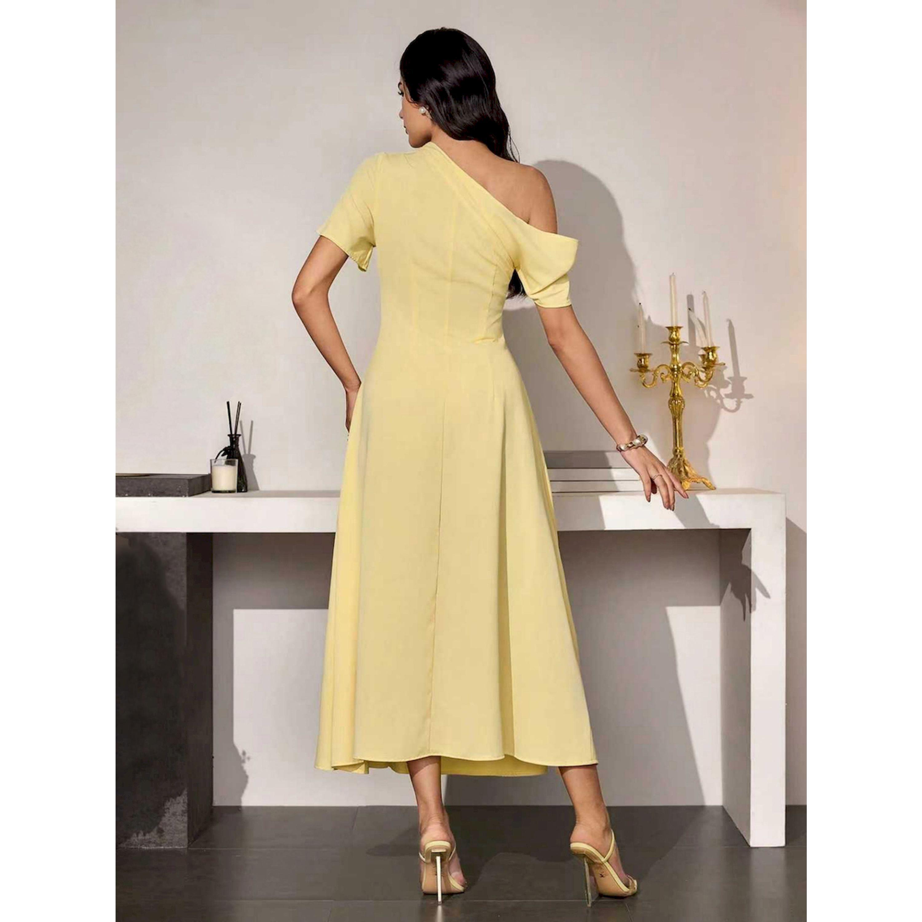 فستان طويل سادة بحافة واسعة وياقة غير متماثلة-women-clothing-dresses-image-2