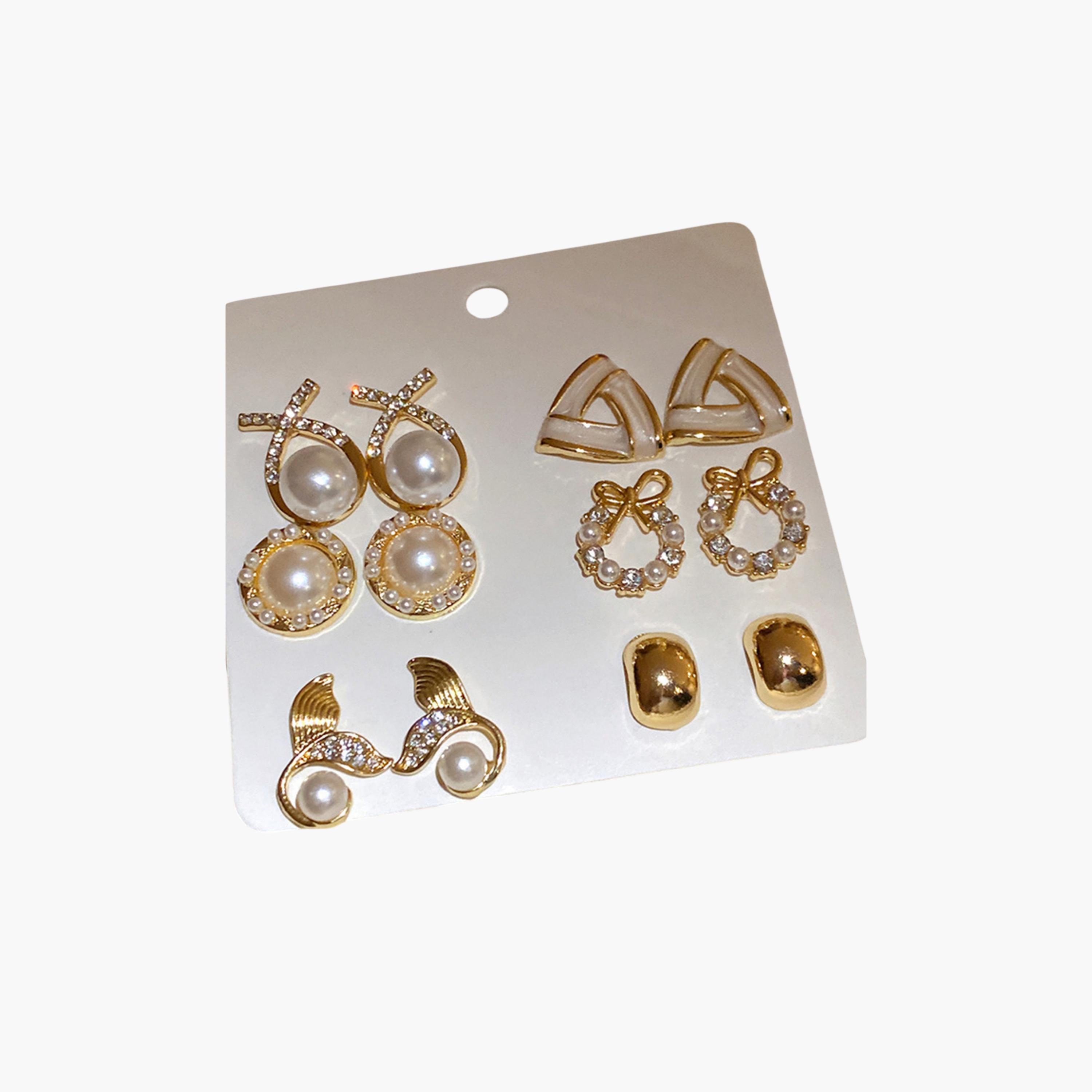 Take Two Set of 6 - Faux Pearl Embellished Earrings-women-watchesandjewellery-jewellery-earrings-image-1