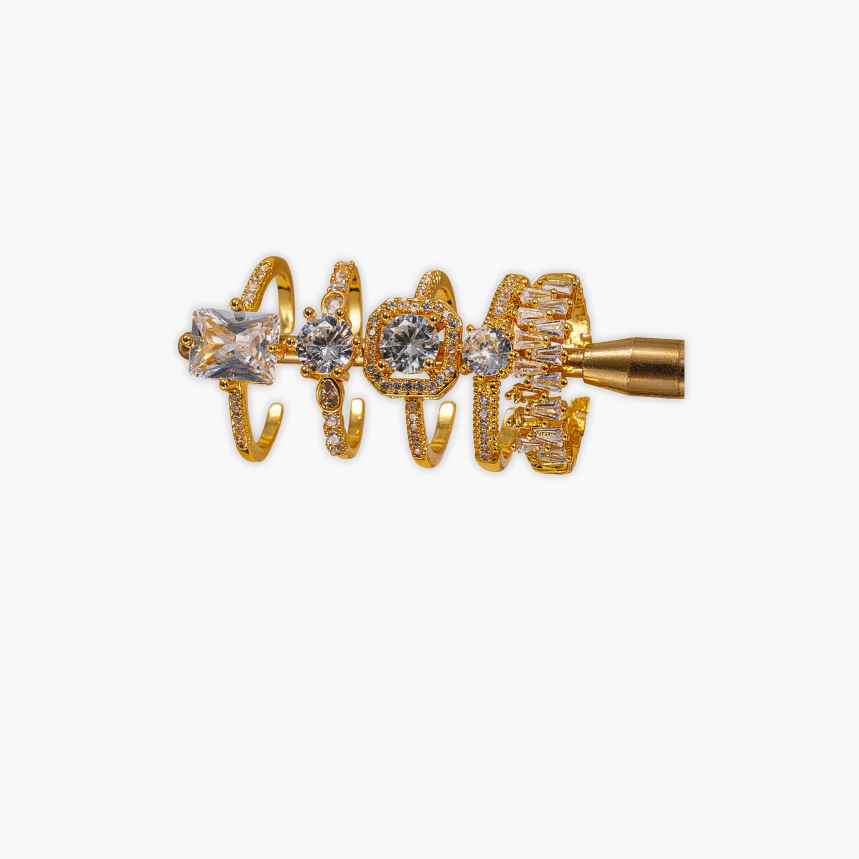 تيك تو - طقم خواتم من 5 قطع مطلية بالذهب ومرصعة بالزركون-women-watchesandjewellery-jewellery-rings-image-1