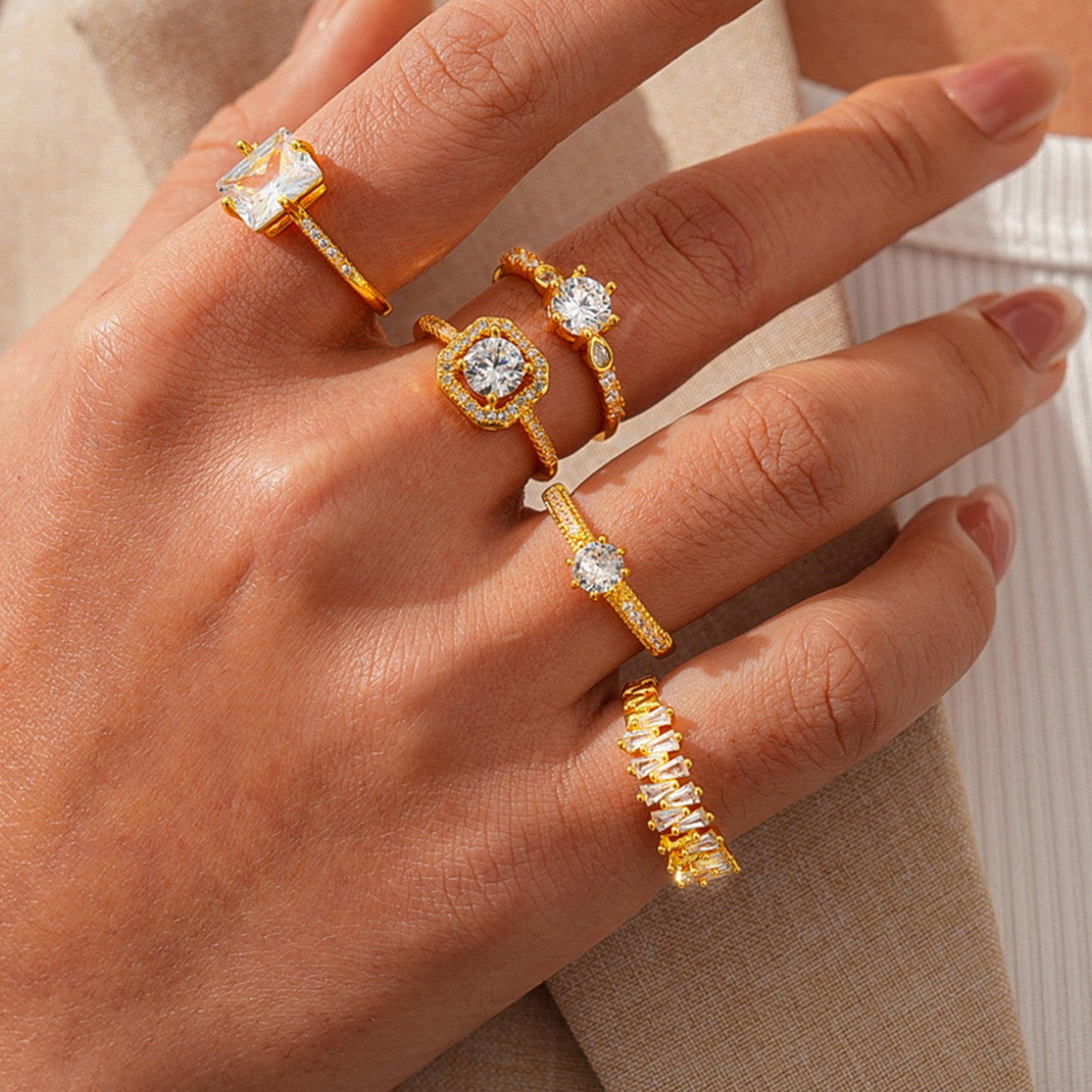 تيك تو - طقم خواتم من 5 قطع مطلية بالذهب ومرصعة بالزركون-women-watchesandjewellery-jewellery-rings-image-2