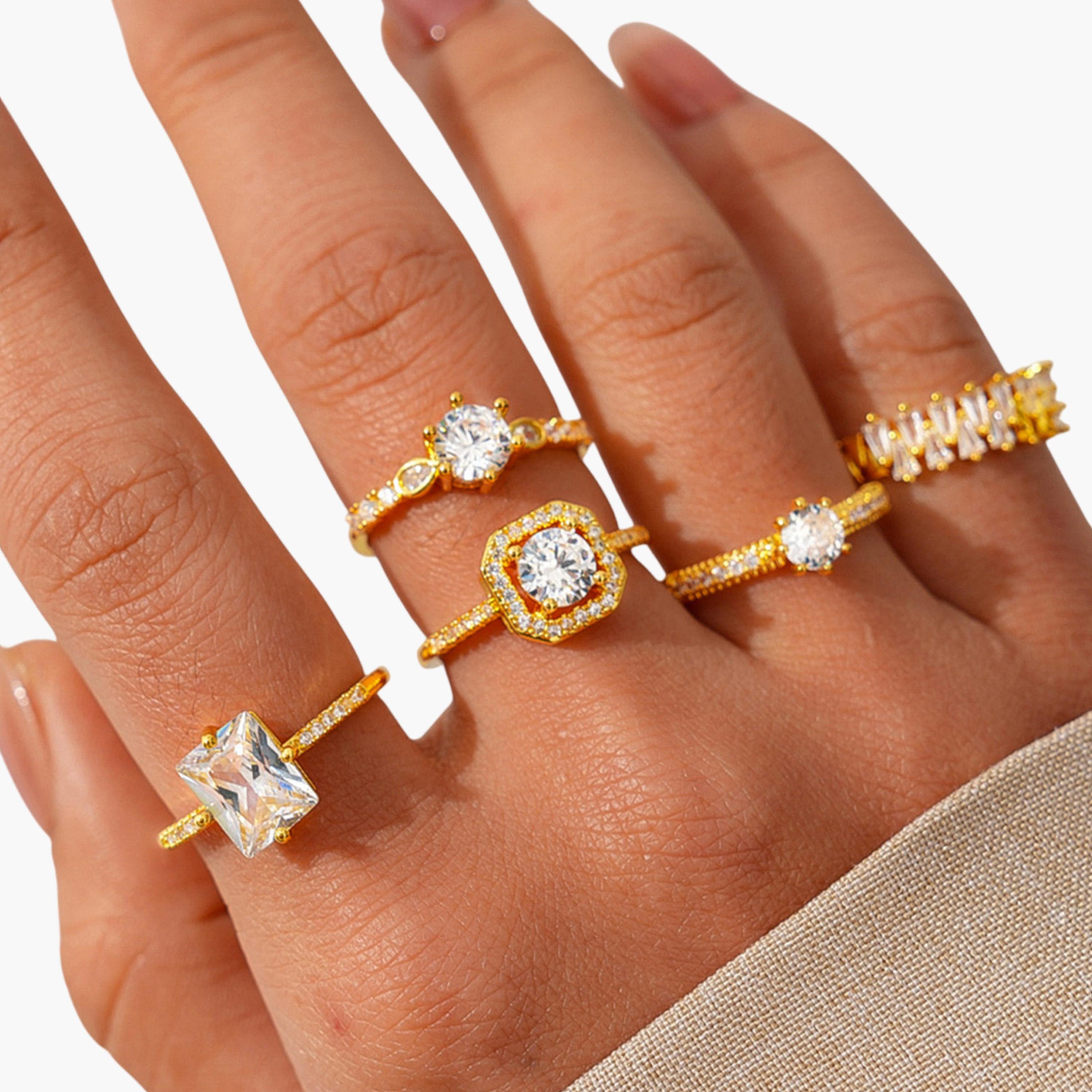 تيك تو - طقم خواتم من 5 قطع مطلية بالذهب ومرصعة بالزركون-women-watchesandjewellery-jewellery-rings-image-6