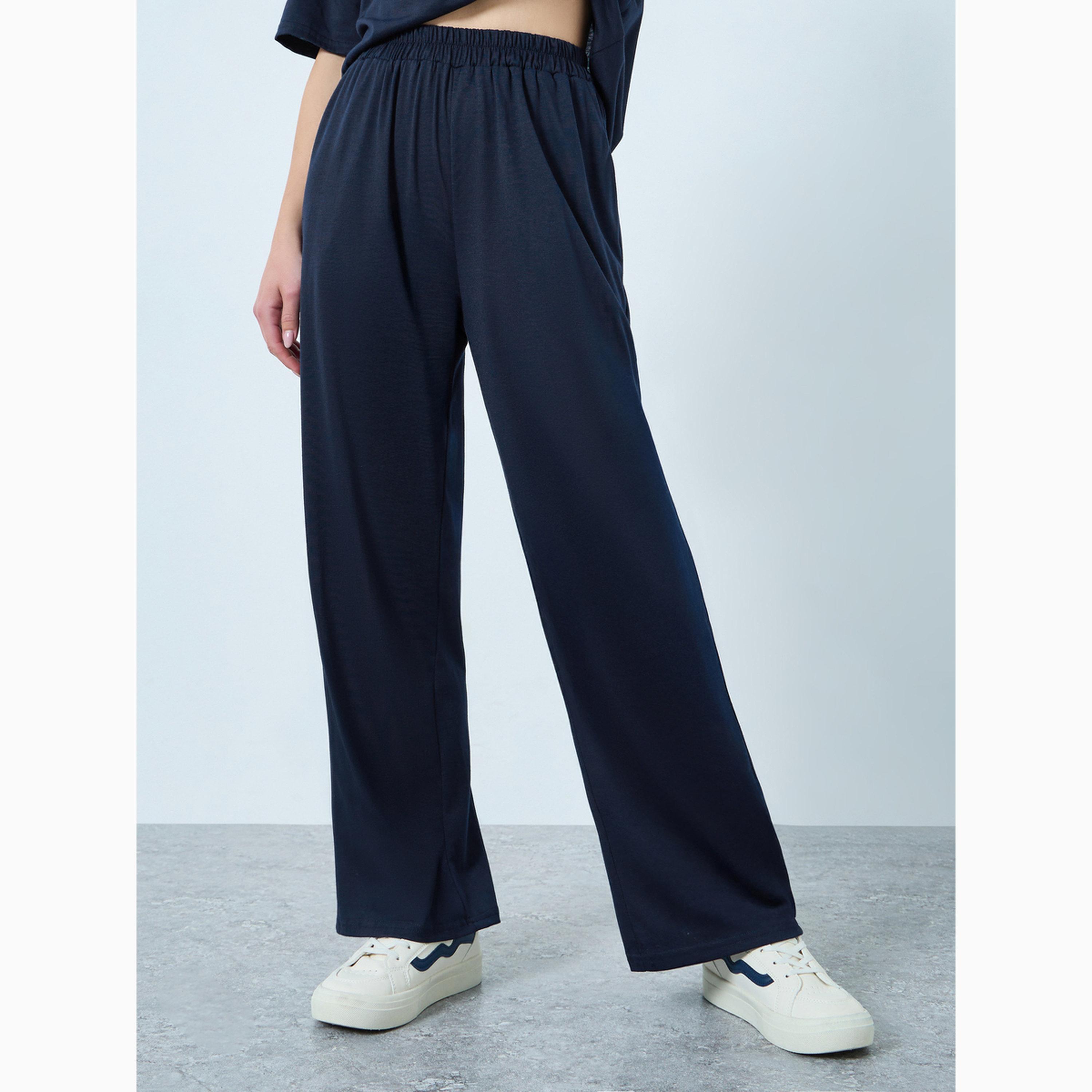 Styli Navy Printed T-Shirt and Wide Leg Joggers Co-Ords-women-clothing-coordsets-image-5