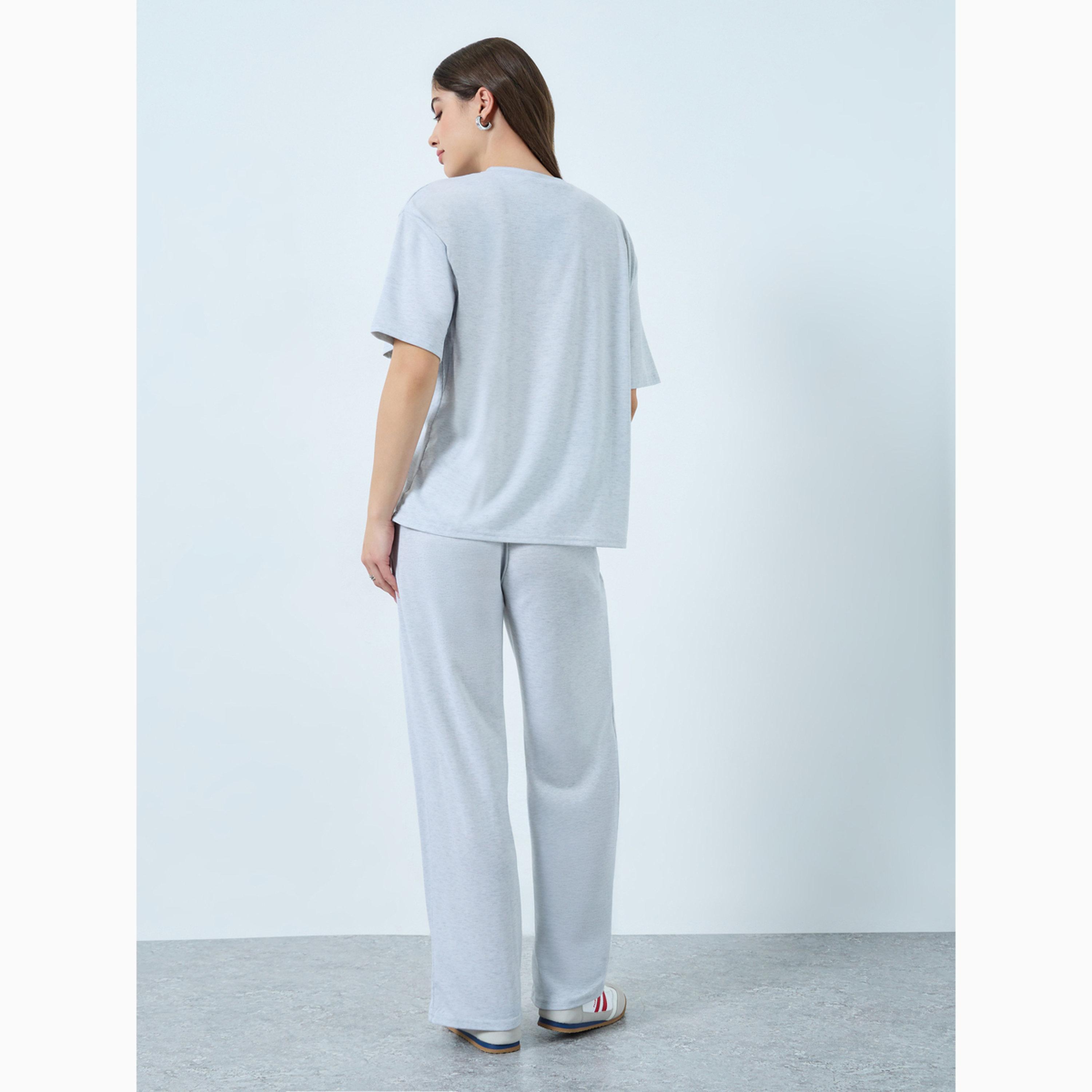 Styli Grey Printed T-Shirt and Wide Leg Joggers Co-Ords-women-clothing-coordsets-image-5