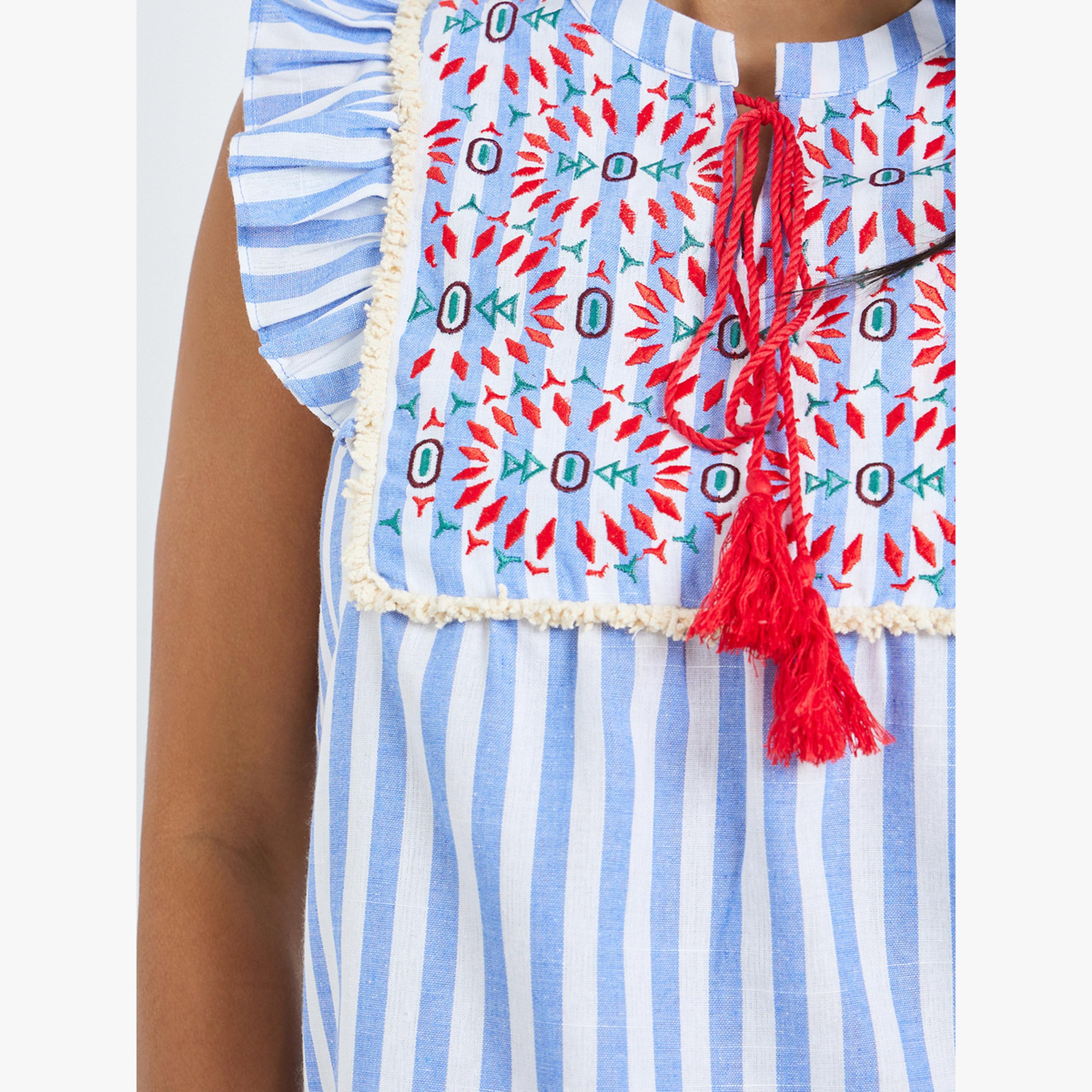 بلوزة مخططة بتفاصيل شراشيب مع تطريز وكشكش-women-clothing-shirtsandblouses-blouses-image-5
