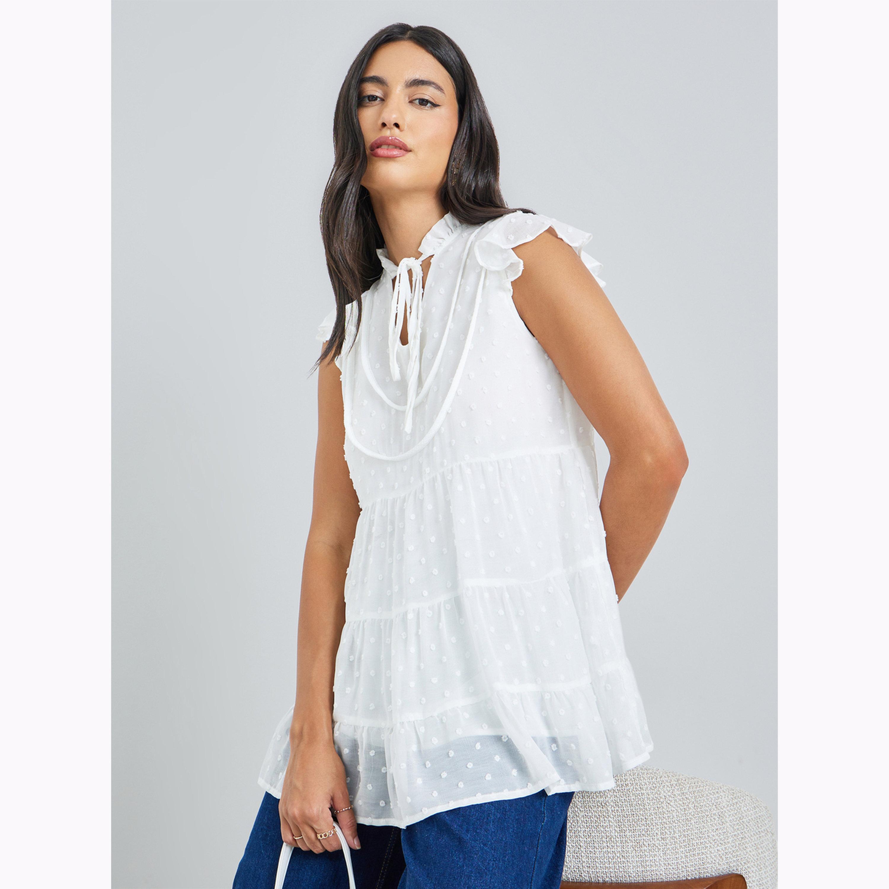 بلوزة بياقة برباط ونمط دوبي-women-clothing-shirtsandblouses-blouses-image-3