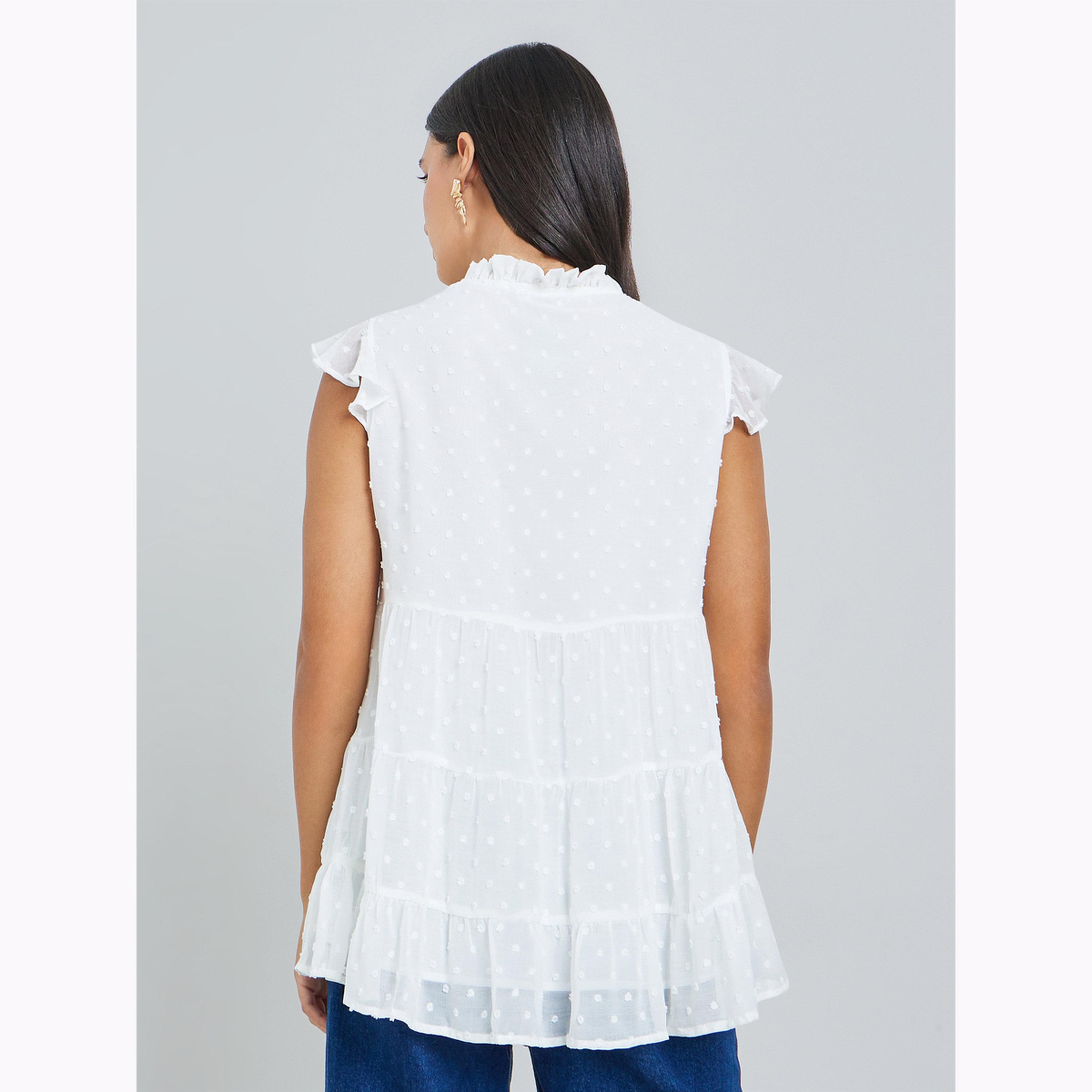 Styli White Dobby Tie-Up Neck Blouse-women-clothing-shirtsandblouses-blouses-image-4