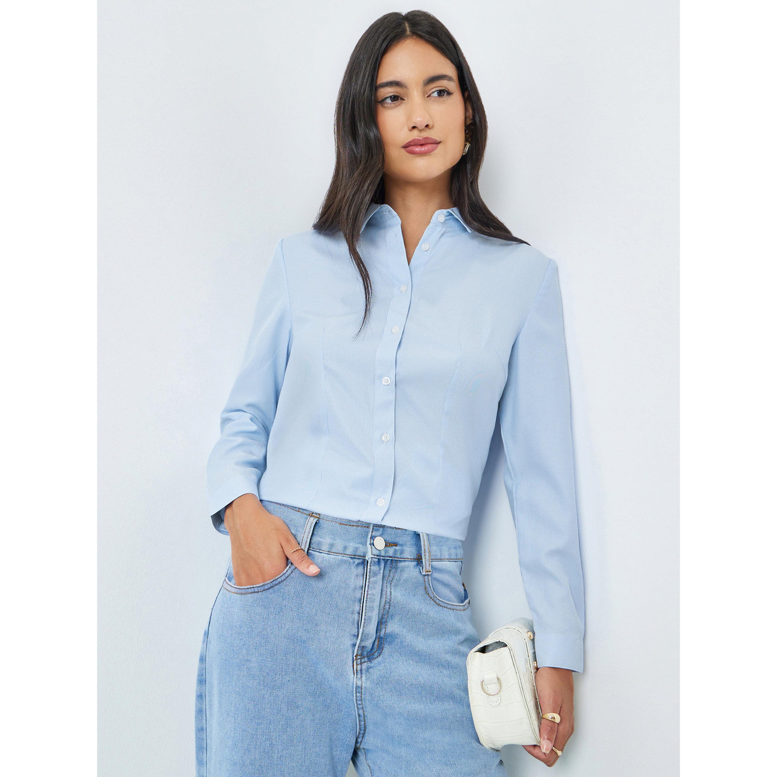 بلوزة بتفاصيل بارزة الملمس وأكمام طويلة-women-clothing-shirtsandblouses-shirts-image-1