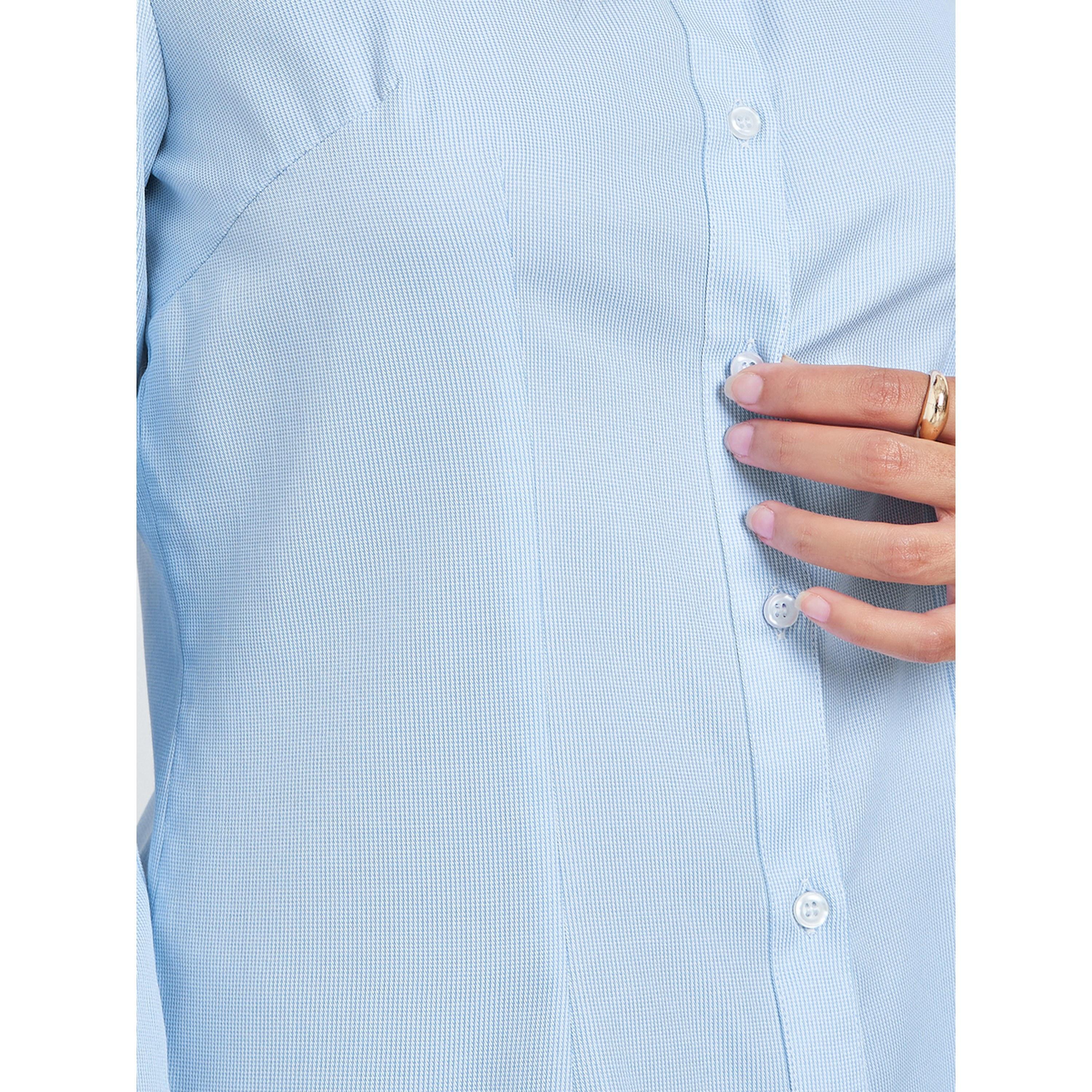 Styli Blue Textured Long Sleeve Fitted Shirt-women-clothing-shirtsandblouses-shirts-image-4